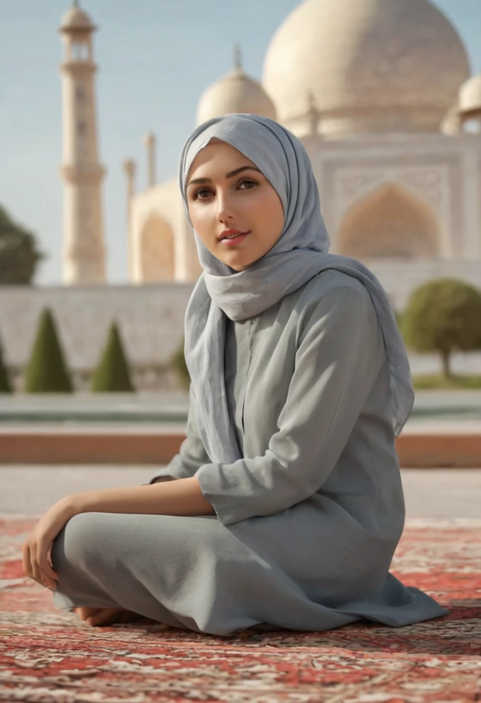 1girl, solo, beautiful face, high detailed realistic eyes, double eyelids, high detailed realistic pupils, (upon body from head to waist:1.36), (wearing hijab:1.37), (moslem headscarf:1.37), reading glasses, sitting alone on a long chair, amazing mosque park background, taj mahal, best quality, masterpiece, highres, black and white moslem female dress, Beautiful face, (upon body from head to waist:1.35), tyndall effect, photorealistic, dark studio, two tone lighting, 8k uhd, dslr, soft lighting, high quality, volumetric lighting, candid, Photograph, high resolution, 4k, 8k, Bokeh, (hyperrealistic girl), (illustration), (high resolution), (extremely detailed), (best illustration), (beautiful detailed eyes), (best quality), (ultra-detailed), (masterpiece), (wallpaper), (photorealistic), (natural light), (rim lighting), (detailed face), (high detailed realistic skin face texture), (anatomically correct), (heterochromic eyes), (detailed eyes), (sparkling eyes), (dynamic pose), (hair completely covered by the hijab:1.35), looking to viewer