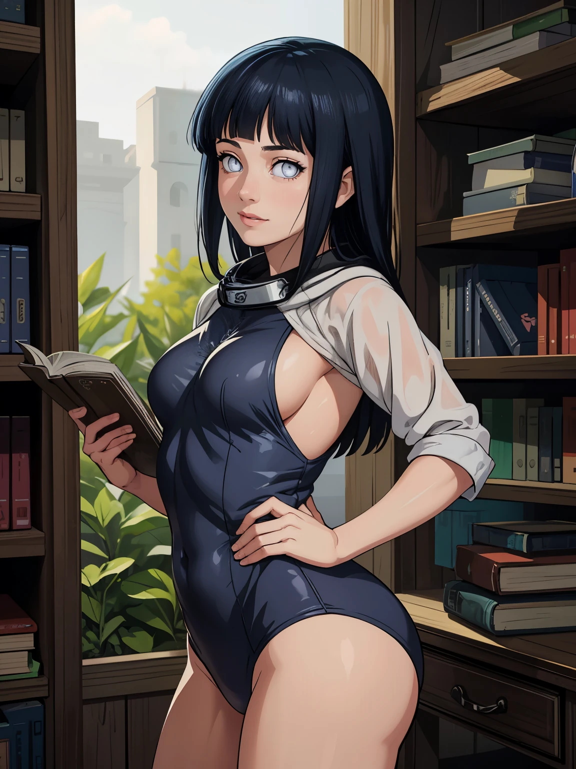 ((masterpiece)), (best quality),, official art, extremely detailed CG unity 8k wallpaper, highly detailed, shiny skin, Depth of field, vivid color,, 1girl, (curvy:0.6), (full body:0.8), girl wearing sexy clothes, sexy , portrait sophie mudd, casual pose, gorgeous young model, cute young woman, a beautiful -aged girl, very pretty model, young , cute young girl, beautiful young girl, beautiful model, long black/blue hair, dark hair, shiny hair, young and cute girl, girl, Hinata, Naruto, Hinata anime, anime, looking at me, high shadow texturing, shadows included, looking epic, epic background, epic place, single person, nobody else, wearing swimsuit, wearing somethink cute, wearing cute dress, adorable, kawaii, cute, proud, happy, definision of happines, rainy day, rain, light source, epic lighting, sunning, 18+ , epic background, super epic backgorund, backgorund theme, suepr shadowing, shadows, dynamic lighting, wearing sexy clothes of random color, (Background: library), poses: (Poses: reading book, studying), light face, light outline lines, realistic, hyper detailer, high details