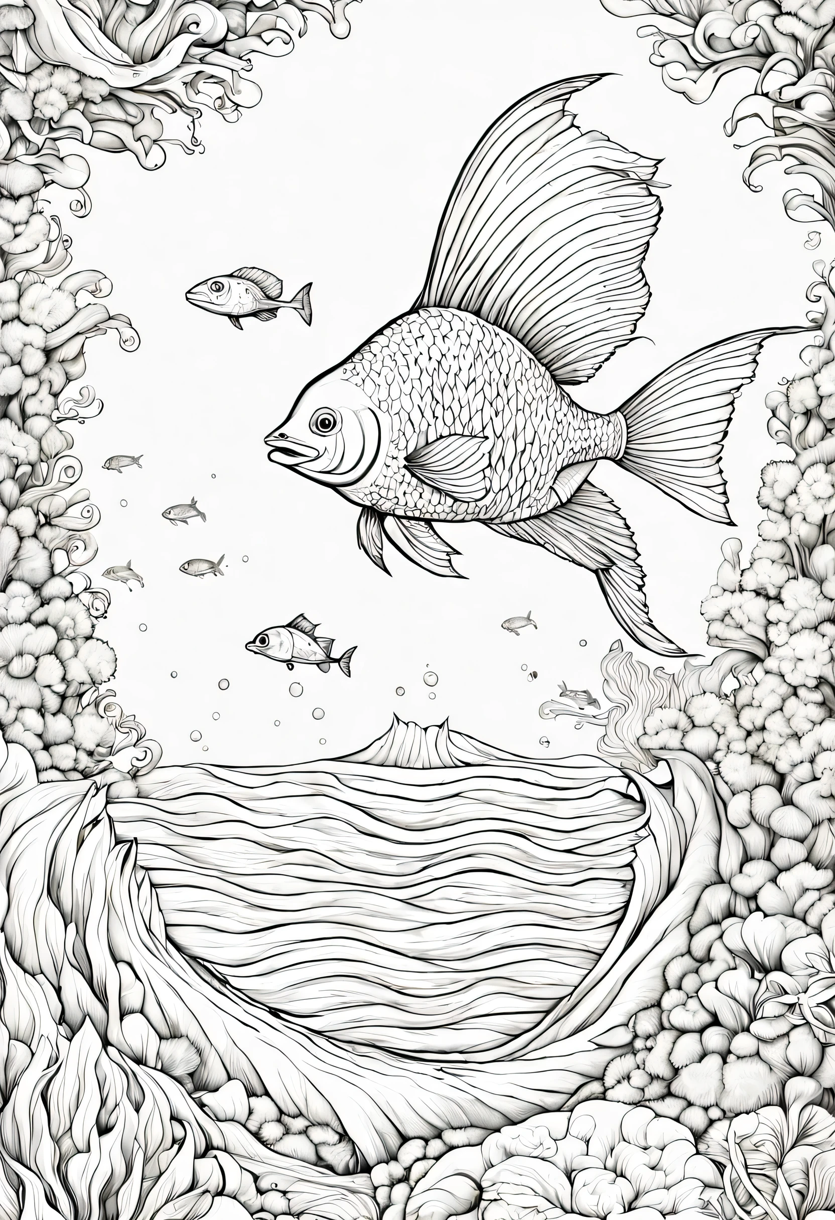 garrafas de vidro com rolha flutuando no fundo do oceano, e ao fundo dele, um navio afundado, (Livro de colorir, ColoringBookAF)