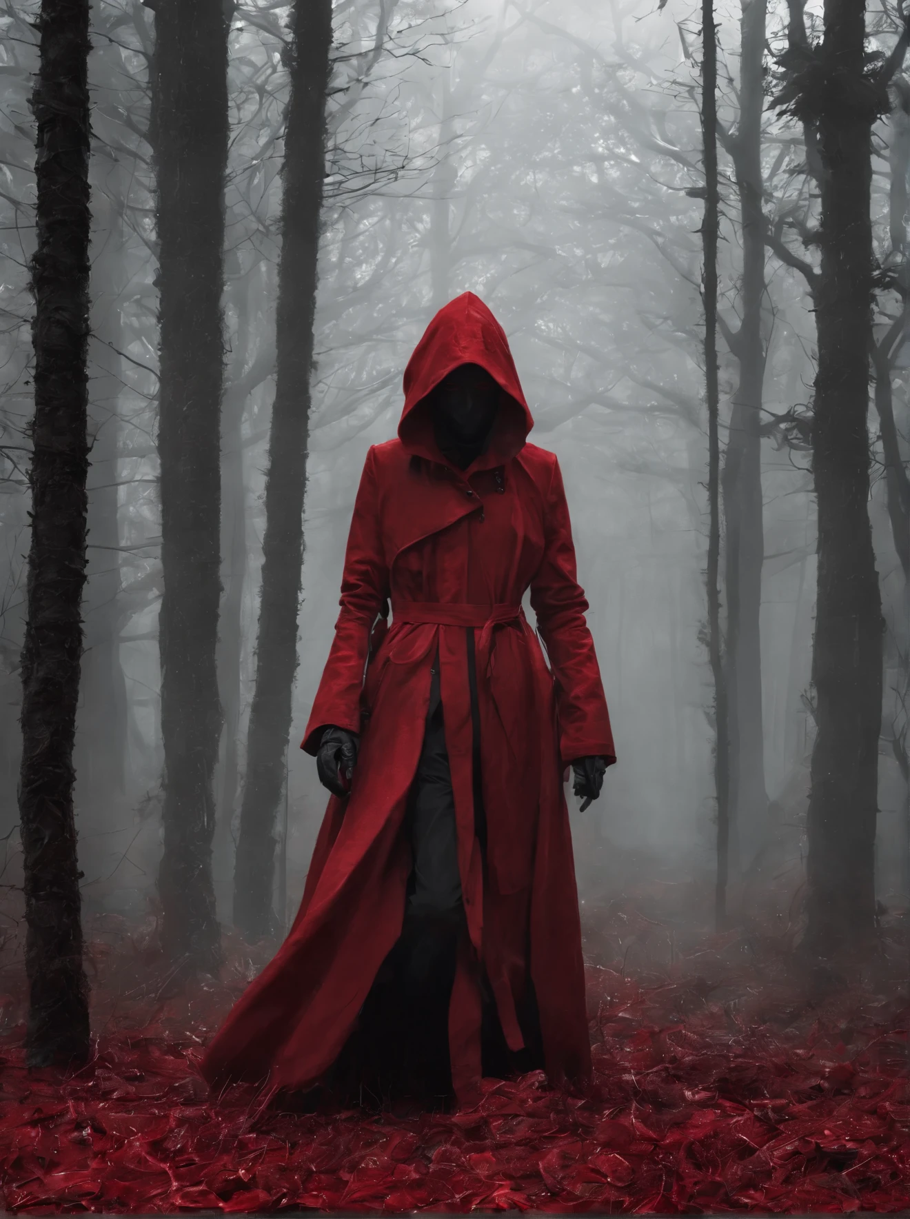 red nazgul, motion, surrealist, wolf, darkness, dark fantasy, dramatic light, by Aitor Throup, on foggy forest