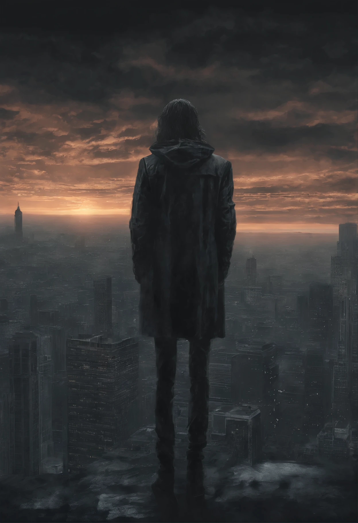 Kusanagi-style, mastepiece, (ultimate anti-realism: 1.4), me and her were holding hands together and looking at the city with a beautiful sunset.