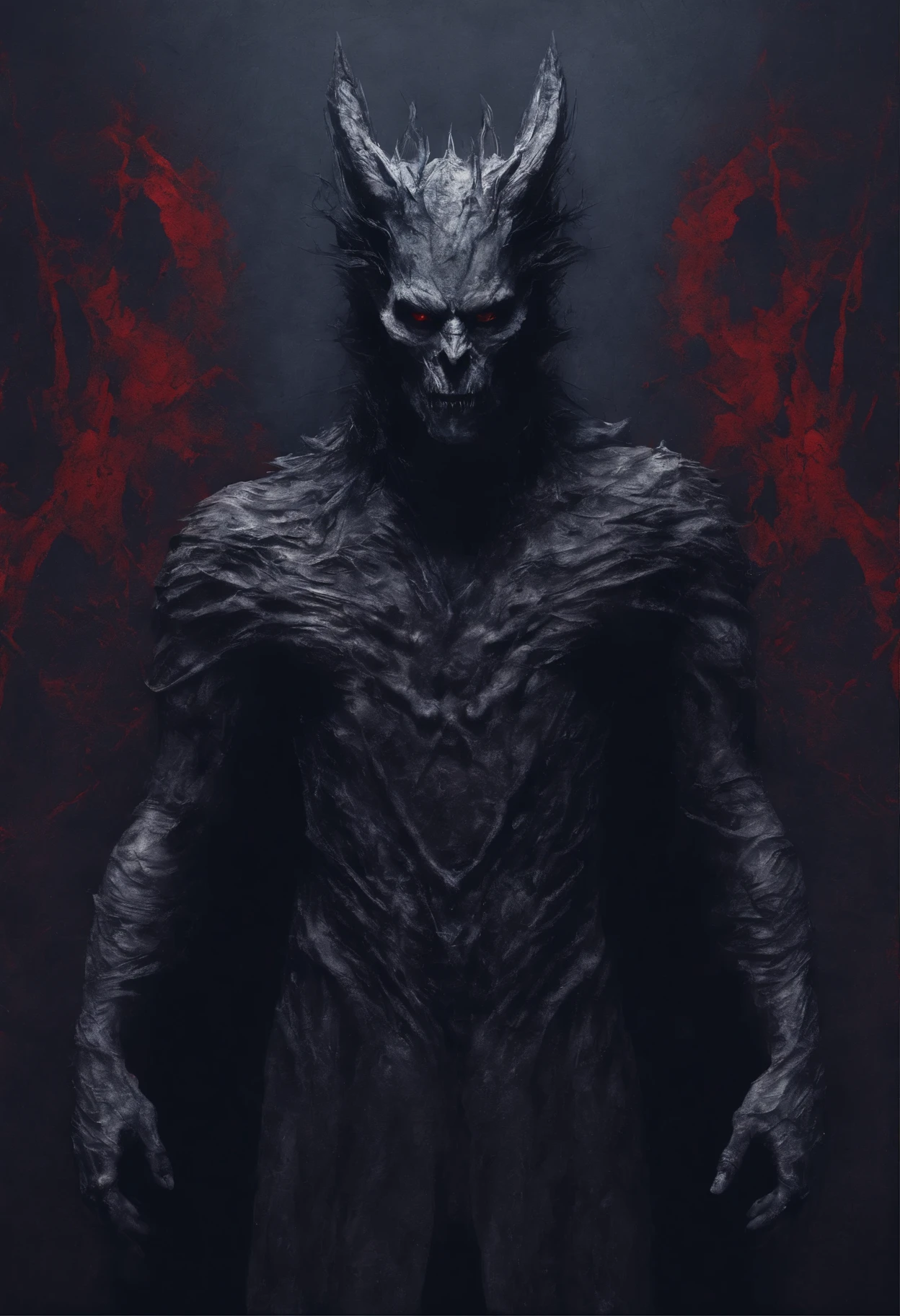 Inspired by Tom Hiddleston as a werewolf,  perfect centralization, Werewolf Fangs (Franco)De Donnie, Standing position, abstract beauty, Middle, Looking at the camera, facing the camera, approaching perfection, sad, despair, Full body Esbian, dynamic, very detailed, suave, sharp focus, 8K, High resolution, illustration, art:Kahne Griffith and Vadim Kashin, Abstract background of purple and red and blue marble