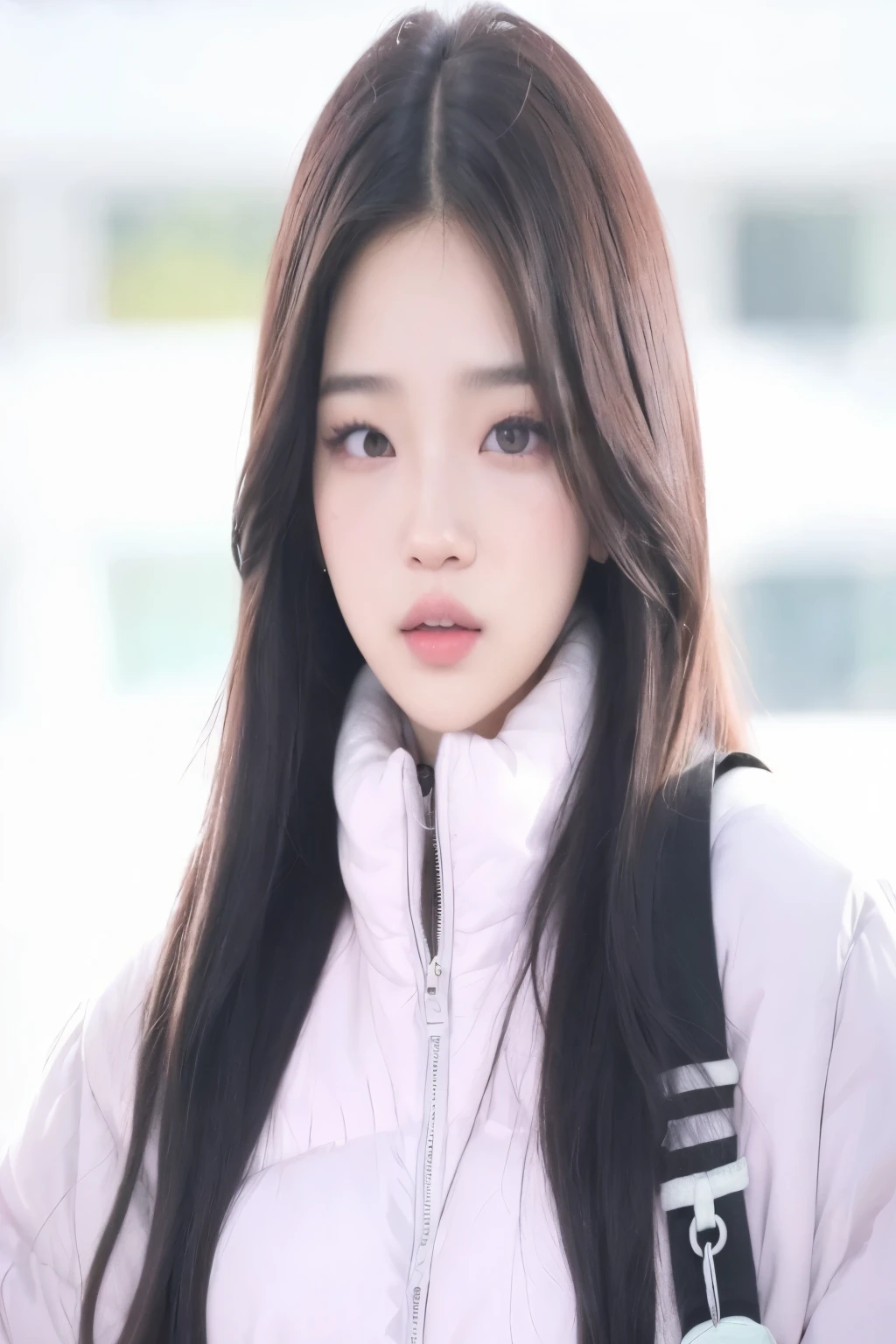 Un primer plano de una mujer con cabello largo con una chaqueta rosa, bae suzy, jossi de blackpink, jaeyeon nam, jennie rosa negro, pale korean adorable face, Jinyoung Shin, portrait of jossi de blackpink, ella tiene una linda cara expresiva, aparcar desde-min, muchacha coreana, Jisoo de Blackpink, sha xi, her face looks like an orchid