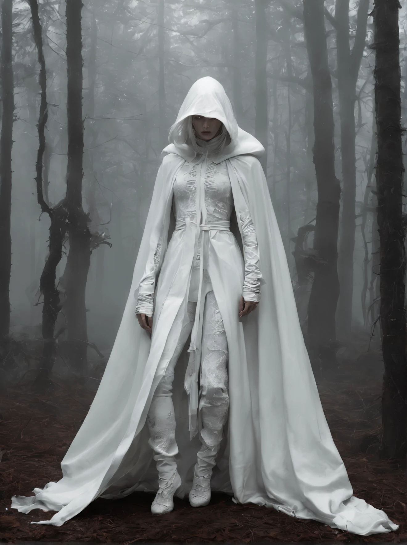 white nazgul, movement, surrealist, wolf, darkness, dark fantasy, incredible light, By Aitor Throup, On the misty forest