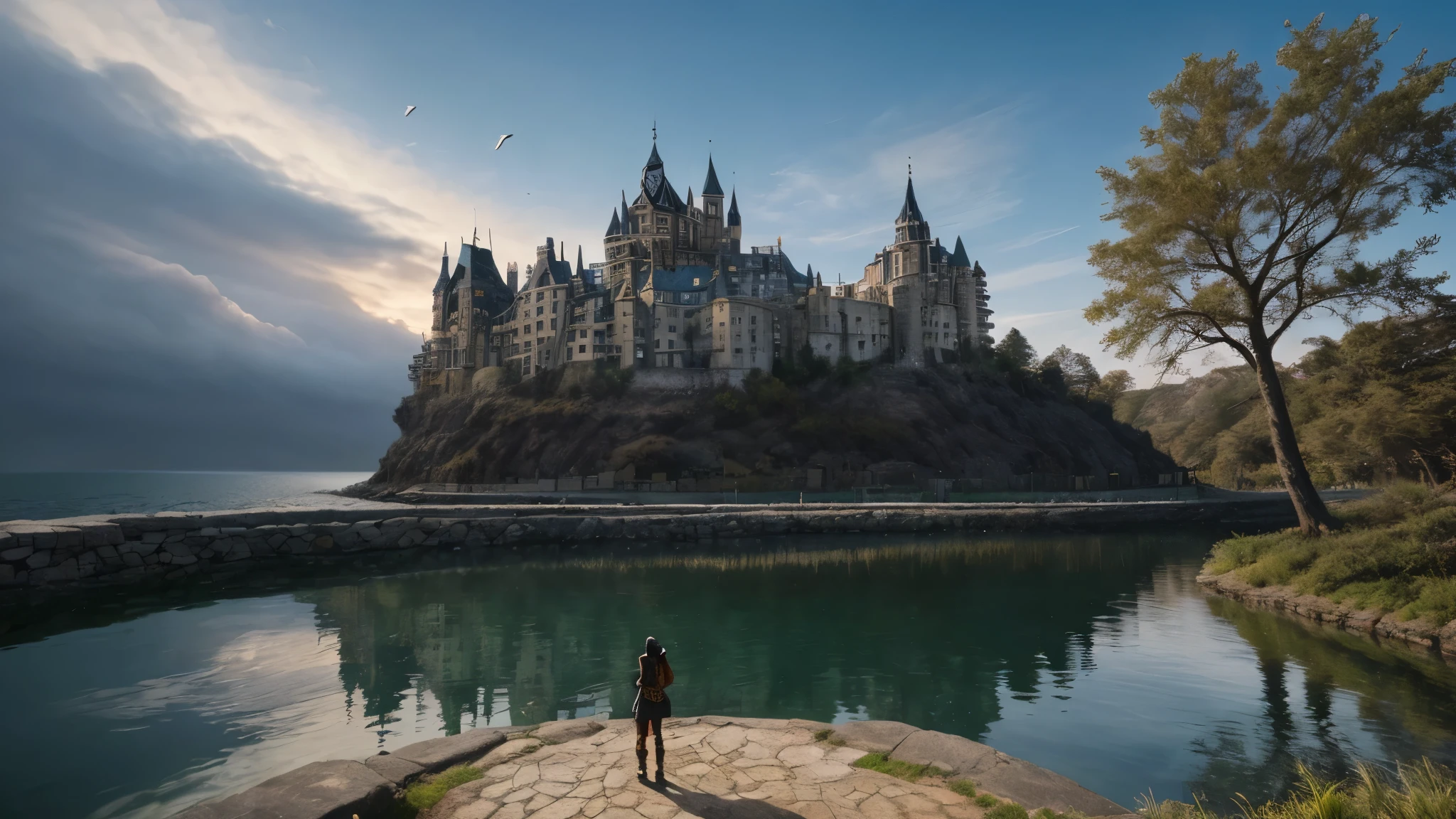 (8k, ARTISTIC photography, best quality, masterpiece: 1.2) ((best quality)), Nijistyle, a barbarian holding a club with spikes, covered in owl themed armor, the art and science of designing built environments, serves as a powerful predictor of health within isekai society. advanced castle architecture spread out, Its influence extends beyond aesthetics and functionality, surrounded by village, shaping various aspects of our lives, planets visible in the atmosphere, including economic stability, dragons flying around, the physical environment or neighborhood, education, food, community and societal context, and the healthcare system. Through its intentional design choices, architecture creates and impacts these interconnected elements, ultimately influencing the well - being and health outcomes of individuals and communities. define this idea with imagery. do not show text. create an appealing image typical of those shown on the front page of a world renowned magazine., each with unique architecture and culture, beauty light, Glitchart, 64K, high detail