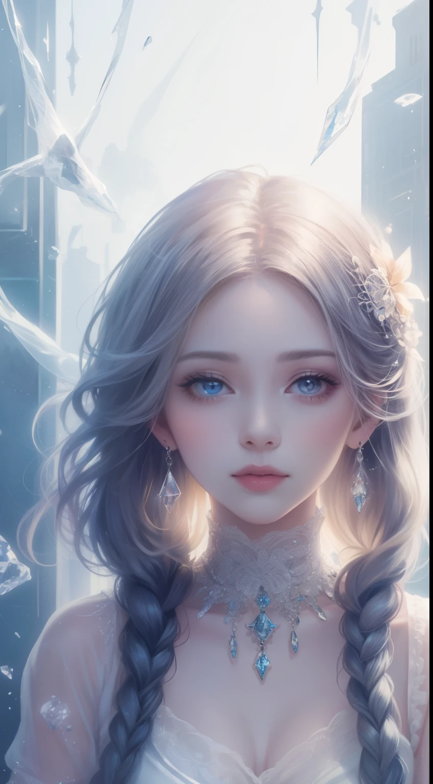 (best quality,masterpiece:1.2),18-year-old noble girl's beautiful portrait,classic braided hair,bright and clear eyes,flower arrangement craft,crystal jewelry,ultra-fine details,soft lighting,portrait style,vibrant colors
