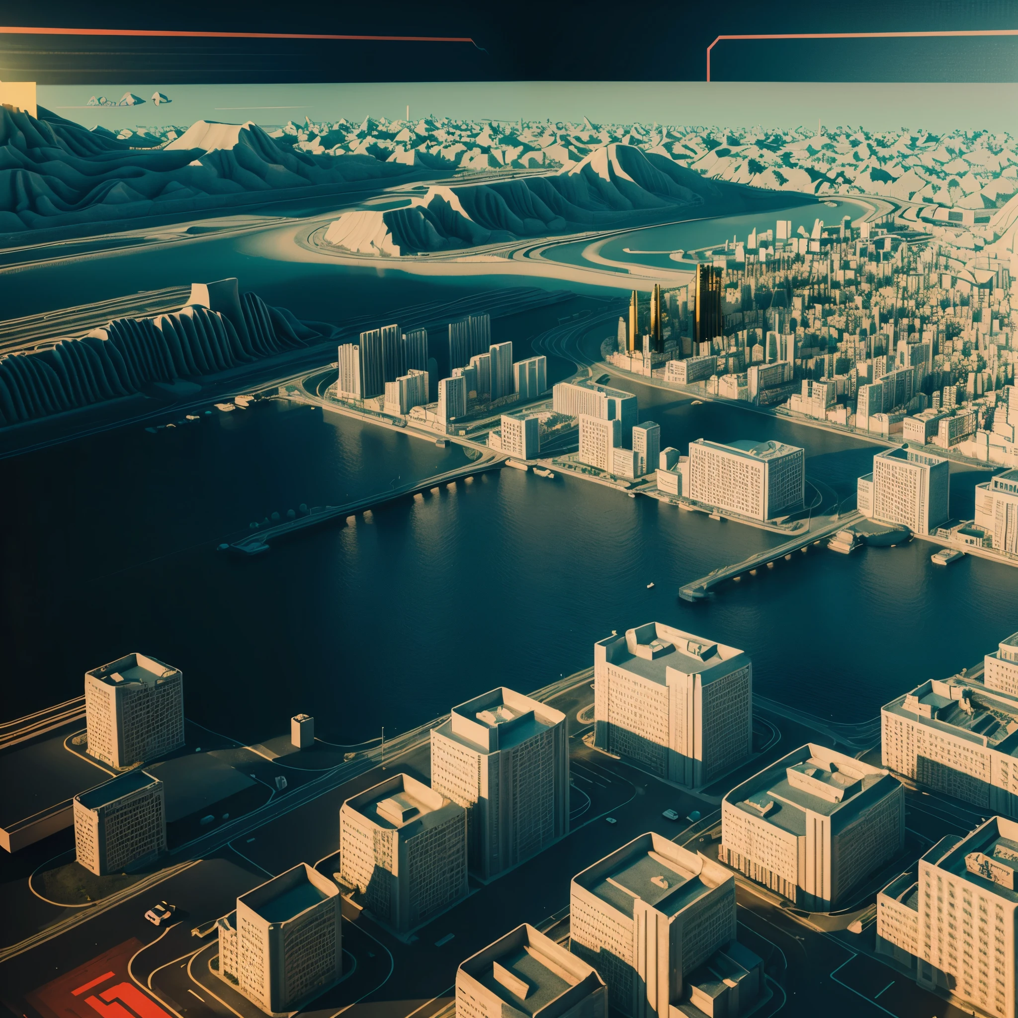 Landscape with buildings, (Anarchowave:1.6), hyper realistic, 8k, vibrant colors, sharp image