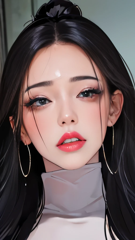 (masterpiece:1.3), (8K, realistic, RAW photo, highest quality: 1.4), (Young Adult Girls), beautiful face, young and beautiful big breasts、big cleavage、big breasts、Long breasts、saggy breasts、(thin face、big earrings、Small Gems、wrist accessories、waist accessories), beautiful ash gray hair color, realistic eyes, beautiful and detailed eyes, (realistic skin、迸るSweat、oil skin,sparkling skin、realistic skin texture、詳細なbeautiful skin、shiny skin、shiny skin)、beautiful skin, break、(turtleneck、off shoulder、ribbed fabric sweater dress、big breastsサイズ), confused, charm, charm的な、ultra high resolution, 超realistic, very detailed, beautiful feet、細くcharmな太もも、((full shot :1.8)) , Office lady、((Attach your photo employee ID card to your chest))、Back streets at night、busy street、Shadow、break、Looks embarrassed、((Sweat, vapor))、((drooping cut length、cold gaze、scornful face、Contemptuous face))、girl who wants to have sex、((gesture of removing the mask:1.5)), break、Fluorescent pink glossy lips and lipstick、Fluorescent pink gloss slip、