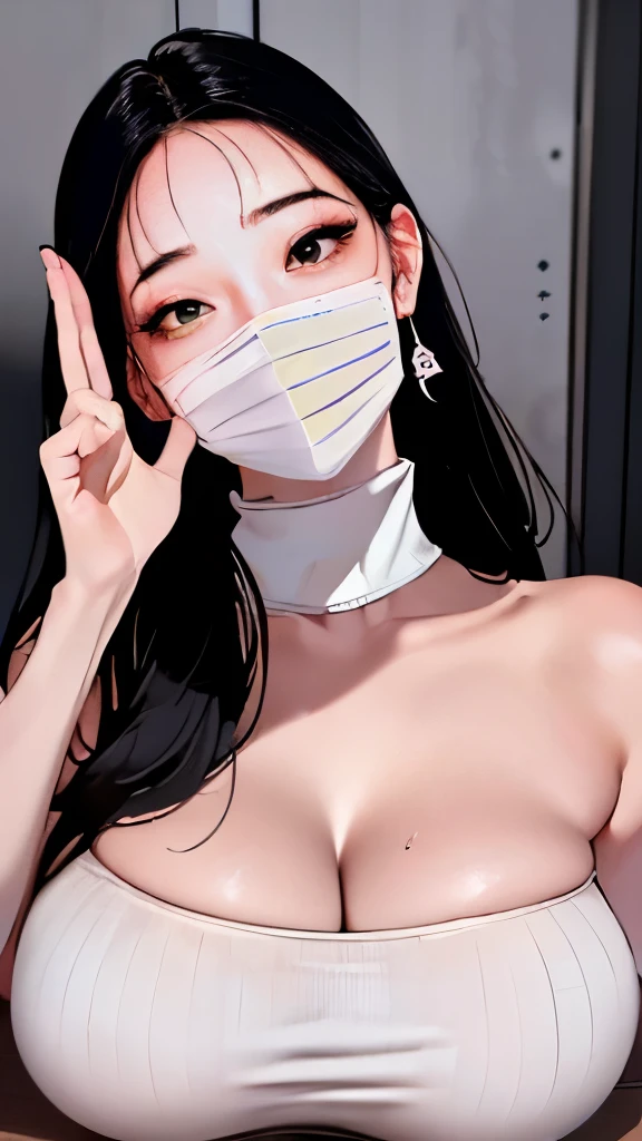 (masterpiece:1.3), (8K, realistic, RAW photo, highest quality: 1.4), (Young Adult Girls), beautiful face, young and beautiful big breasts、big cleavage、big breasts、Long breasts、saggy breasts、(thin face、big earrings、Small Gems、wrist accessories、waist accessories), beautiful ash gray hair color, realistic eyes, beautiful and detailed eyes, (realistic skin、迸るSweat、oil skin,sparkling skin、realistic skin texture、詳細なbeautiful skin、shiny skin、shiny skin)、beautiful skin, break、(turtleneck、off shoulder、ribbed fabric sweater dress、big breastsサイズ), confused, charm, charm的な、ultra high resolution, 超realistic, very detailed, beautiful feet、細くcharmな太もも、((full shot :1.8)) , Office lady、((Attach your photo employee ID card to your chest))、Back streets at night、busy street、Shadow、break、Looks embarrassed、((Sweat, vapor))、((drooping cut length、cold gaze、scornful face、Contemptuous face))、girl who wants to have sex、((gesture of removing the mask:1.5)), break、Fluorescent pink glossy lips and lipstick、Fluorescent pink gloss slip、