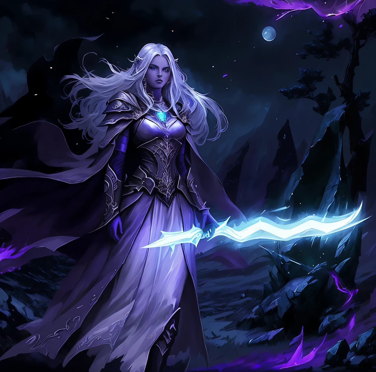 arafed female in a white dress standing in a field, clothed in ethereal battle armor, sliver ice color reflected armor, aion, lunar themed attire, world of warcraft armor, clothed in ethereal armor, wearing cloak on blasted plain, world of warcraft art style, in opal armor, ice mage, female mage!, world of warcraft style