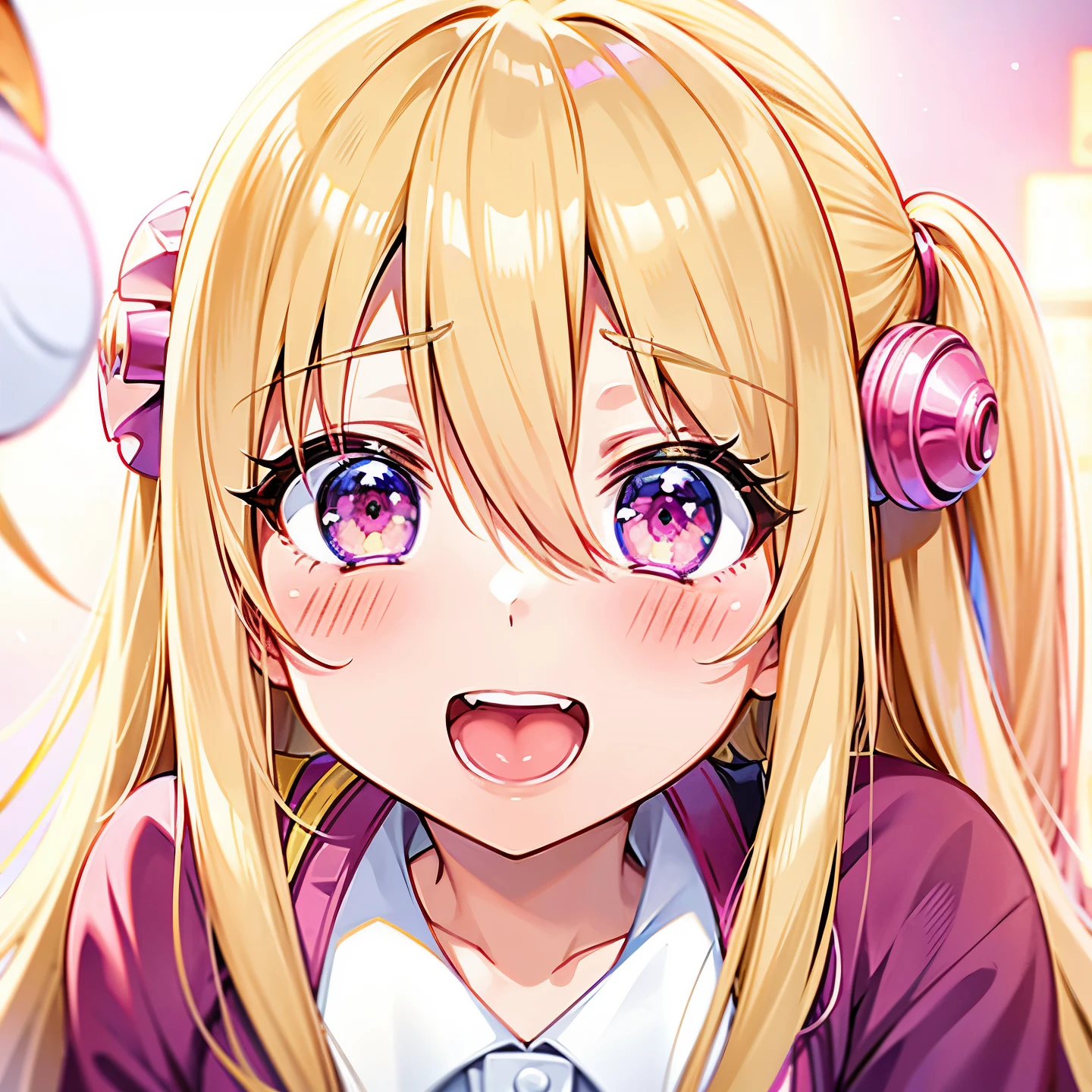 anime girl with long blonde hair and pink eyes staring at the camera, anime best girl, anime visual of a cute girl, anime girl named lucy, extremely cute anime girl face, kinmoza!, anime hi-fructose, yami kawaii, cute anime face, anime moe artstyle, nagatoro, perfect anime face, rei hiroe, in an anime