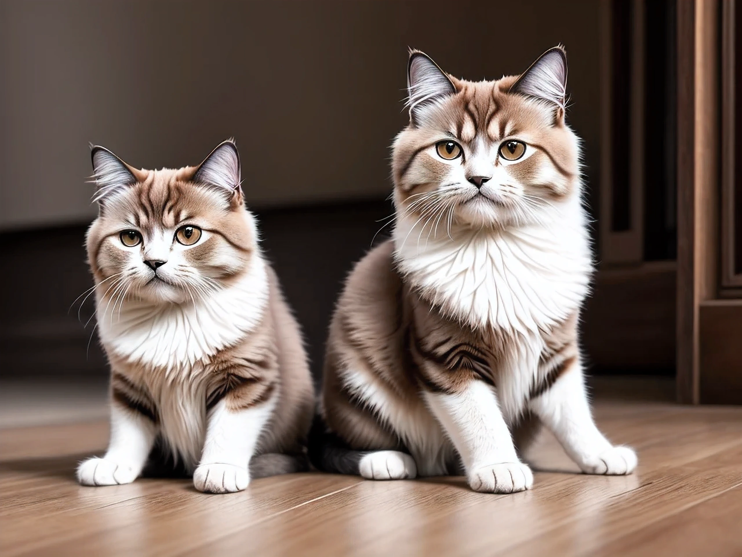 There is 1 Himalayan Cat that is sitting on a wooden floor, lindo arte digital detallado, adorable y tierno, pintura digital, Gatito jugando con estambre, fanart detallado, pose tierna de gato, furry fantasy art, fan art de los gatos majestuoso, gato tierno, gato elegante, por Yang J., muy muy hermoso arte peludo, HDR:1.1, texturas 4k:1.2, cinematic lighting, 4k