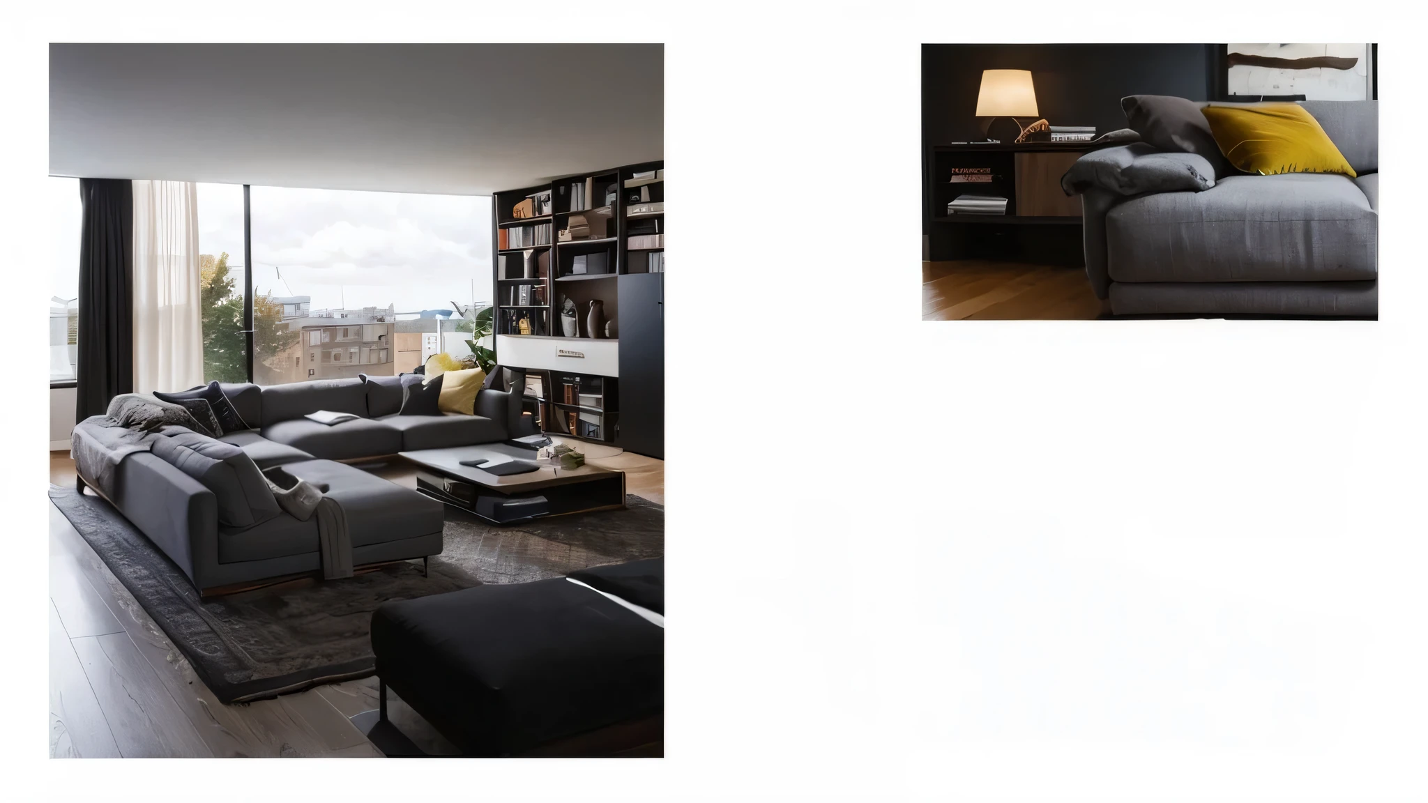 Living room close-up,Equipped with sofa and chairs, furniture concept photo!!, inspiration来自大卫·奇普菲尔德, inspiration来自埃米利奥·格劳·萨拉, Dark and modern, Apartment with black walls, black furniture, picture, city apartment, inspiration, Edited, Furniture and Decoration, designer furniture, author:Leo Goetz, Dark and beige atmosphere