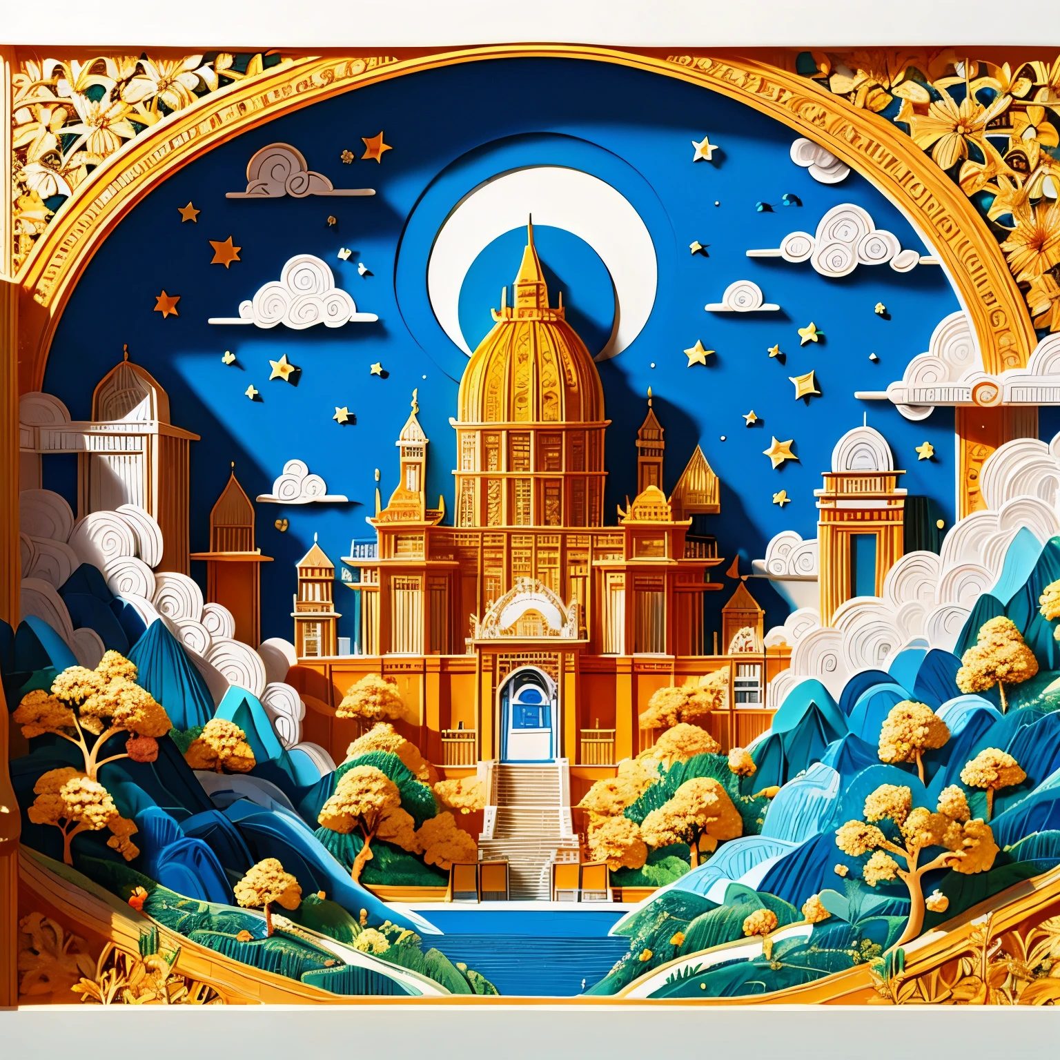 (masterpiece, best quality:1.2), paper reliefs, no humans,lightblue theme,