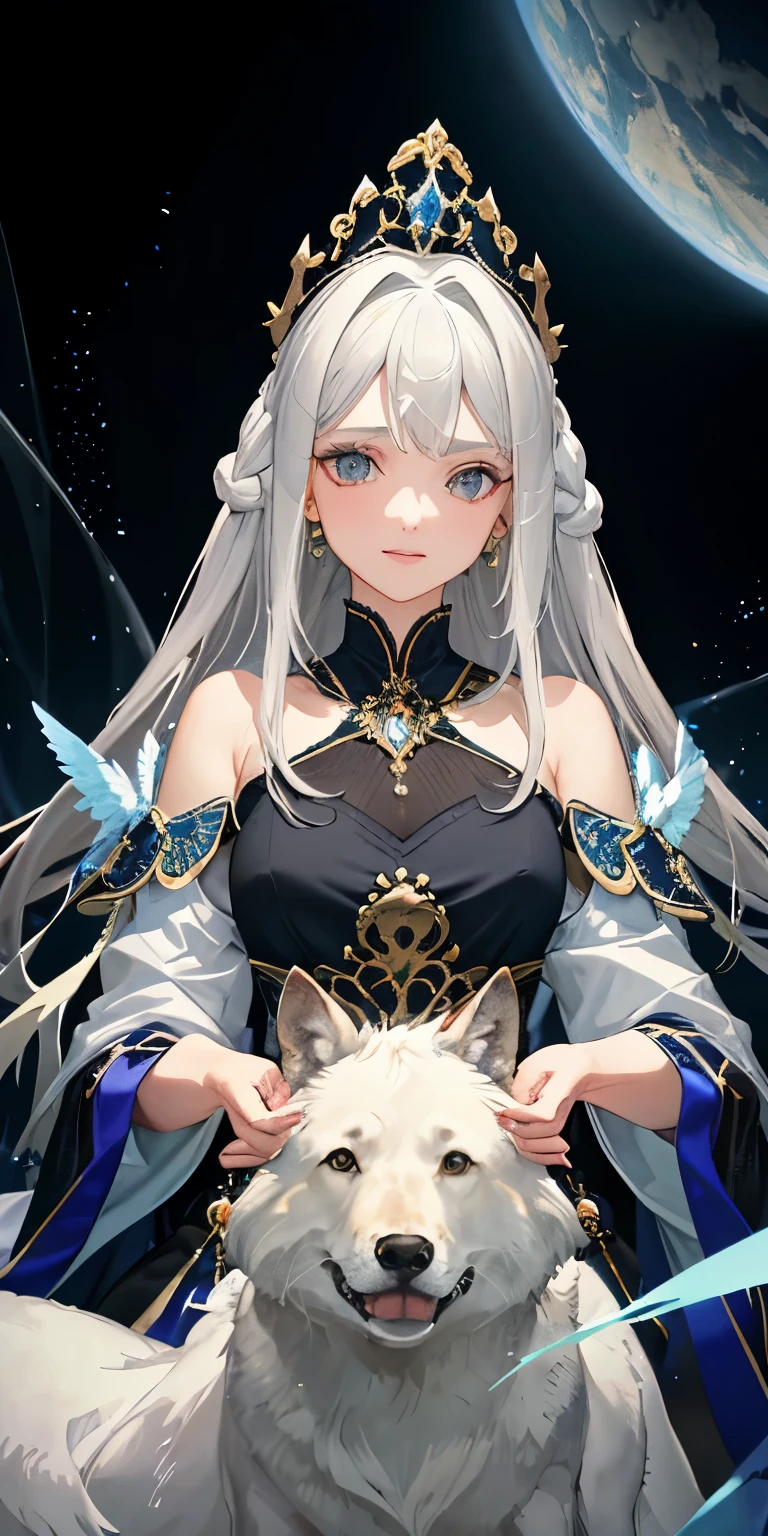 obra de arte, melhor qualidade, garota lobo, elegante, 1 garota, orelhas de lobo, cauda de lobo, Bonitinho, corou, olhando para o espectador, de cima, cabelo loiro ondulado, mini-saia, camiseta listrada branca e preta, olhos azuis, olhos lindos, fundo bonito, light particles, raios solares, dramatic lighting, fora, Brilhante, realista, obra de arte, melhor qualidade, ultra-detalhado, detalhado, scenario, beautiful detalhado eyes, detalhado hair