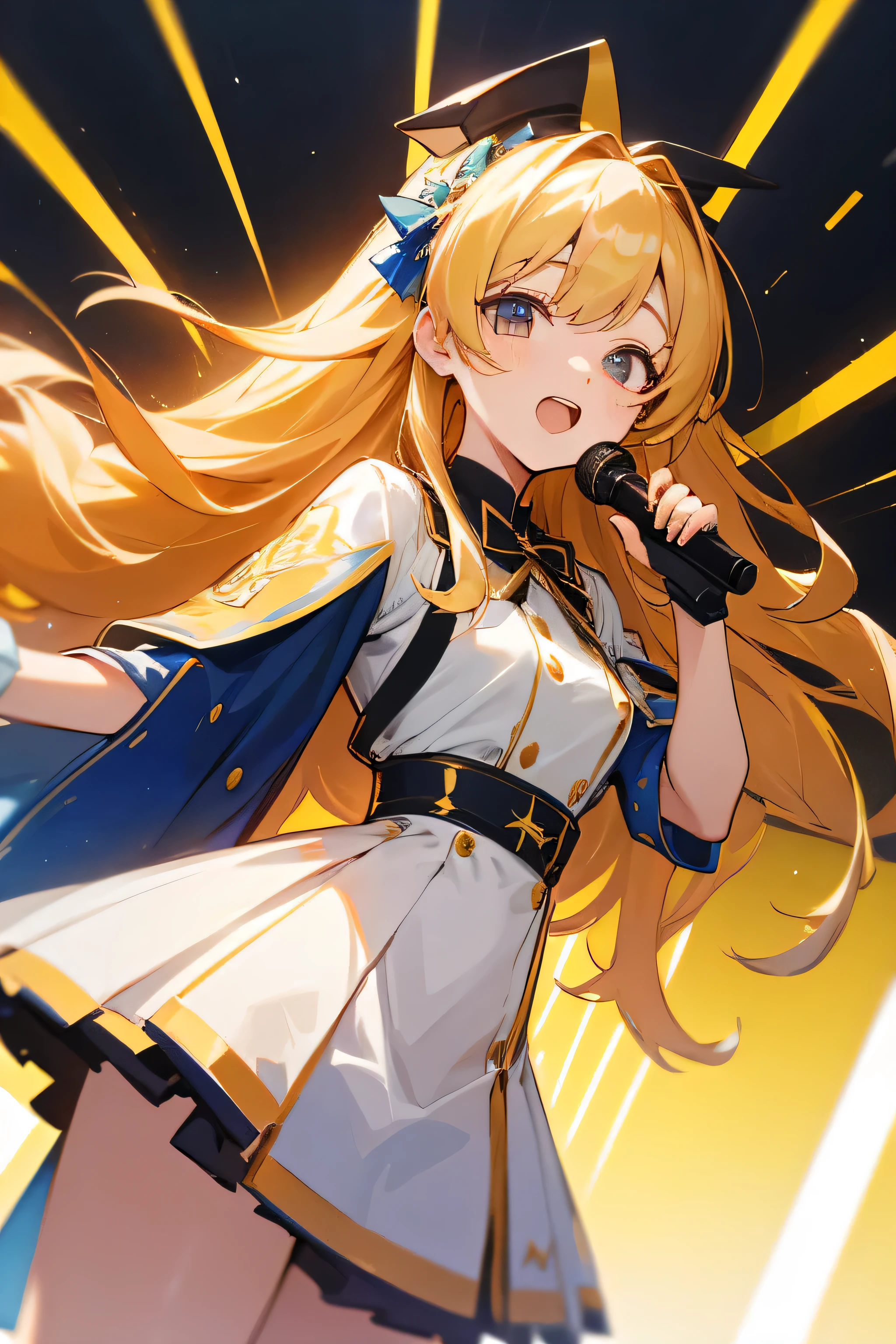 (masterpiece、highest quality)、VTUBER idols are singing songs、facing the front、golden hair