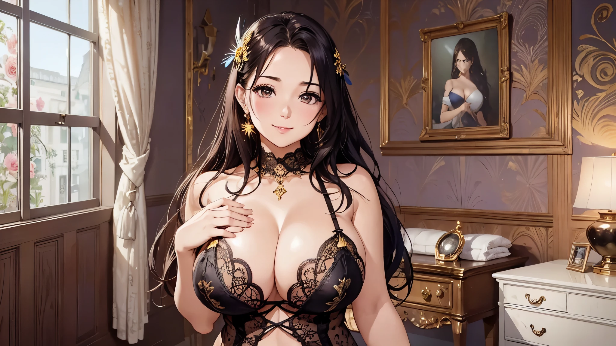 (最high quality:1.5, High resolution, UHD, 4K, detailed lighting, shader), brown braided hair, beautiful, big breasts, sexy, erotic, Lewd, cleavage, lingerie, thighs, smile, share, (throw, close shot), night bedroom background, topless, heart sticker on nipple, No bra、最高のmasterpiece、beautiful美しさ, 3D two-dimensional, rich, blonde, skirt, stockings, high heels, star、(Highly detailed CG Unity 8K wallpaper),(masterpiece), (最high quality), (Super detailed), (best work),(best shadow), (sharp eyeliner, eye shadow, fine eye:1.1), (超High resolution,realistic,最high quality,realistic),(8K,RAW photo,最high quality,マstarプル),mature woman、sensual curves、huge breasts、thighs、bubble、お尻のmasterpiece, 最high quality, Super detailed, full body shot, mature woman, beautiful mature woman, nightgown and underwear, 魅惑的なsmile, thick lips, Chubby lips, blush, looking at the viewer, provocative expression, beautiful髪型, cleavage, Plump、curvy hips、attractive face、sexyなlingerie、an inviting gaze、Expression of emotions、Lewd下着、(((eroticシースルーlingerieセット)))、Standing position、gorgeous accessories 、big breastsの女性, bare shoulders, golden hair, colored feather, metal ornaments, colored flowers, particle, light, (masterpiece, 最high quality, 最high quality, official art, beautiful and aesthetic:1.2), (1 girl:1.3), very detailed,(fractal art:1.1),(colorful:1.1)、(flowers:1.3),most detailed,(zentangle:1.2), (dynamic pose), (abstract background:1.3), (shiny skin), (lots of colors :1.4), ,(earrings:1.4), (feather:1.4),masterpiece, 最high quality, Super detailed, 30~40 years, full body shot, beautiful 、various hairstyles,gold headband,plump breasts,beautiful butt,greek clothing,Tulle covers the breasts,perfectly proportioned, detailed clothing details,marble,god statue,cinematic lighting, film grain, 8K, masterpiece, Super detailed, high detail, high quality, High resolution,(((NSFW:1.2)))、exposed chest、Openwork decoration,(((see through dress)))、(((解剖学的に正しいbody))) , 最high quality, Super detailed, (((Lewd下着)))、raise your butt, from below, (((R-18)))、Hakari、thighs, big breasts, Are standing, cowboy shot, blush, (((1 girl))), (masterpiece:1.3), (High resolution), (8K), (very detailed), perfect face, Nice eye and face, (((最high quality))), (Super detailed), detailed face and eye, (alone), High resolution、beautifuleye,(((sexyなポーズ)))、(((整ったbig breasts)))、((beautiful eye))、luxury、(((超High resolution)))、(((detailed description)))、(((ぽっちゃりbody型)))、(((解剖学的構造に一致したbodyの部位)))、beautiful長いまつ毛、バランスのとれたbody型,Legs and arms are just the right size、Fishnet tights、glamorous、(((Clear white and black eye)))、lipstick、Sparkling、(Undistorted face, eye, body)、jewelry、gem、(長くカールしたbeautifulまつ毛)、(((バランス良いbeautiful胸)))、(transparent, Exquisite skin:1.2)、(((完璧なglamorousボディー)))、actress face、Super beautiful、かわいいsmile、Healing beauty、flower shower、完璧なeye、realistic depiction、超sexy、shiny、glamorous、double eyelids、Good dark compensate、compensate、ぼやけていないeye、(((Plump face)))、cute face 、(((Shiny and glowing skin)))