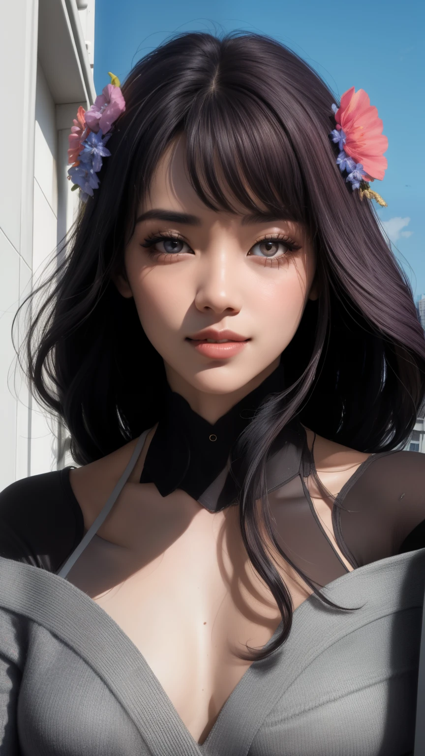 Jisoo do Blackpink: Jisoo has a charming and captivating appearance. Ela tem muito tempo, Cabelo escuro, which is often styled in an elegant and sophisticated way. Your eyes are big and expressive, with naturally bulky eyelashes. Jisoo tem uma tez clara e radiante, with soft and delicate features. Her smile is adorable and she has well-drawn lips. She is known for her classic and graceful beauty.1 garota, Sozinho, colorida, Ciberpunk, CIDADE, sinal de paz, brincos, Neon, beautiful lighting, purple reflection, cap, Foco no personagem, Computer graphics illustration, sexy, (calcinha trasparente, marcado, areganhada, pussy).