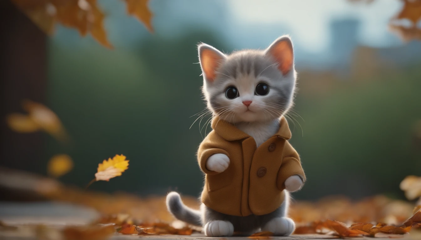 season for autumn、I have two little kittens, a cute little cat, cute kittens, Cutest, Incredibly cute, Adorable and cute, And cute and lovely. They are walking down the street with backpacks, Walking together, commute, Proudly walk down the street, And the cat is walking. They are cute in the style of 🍂 and 🍁, Adorable and cute, Cute and adorable, oh, nice and cute. They are known as real-life Tom and Jerry.Wear warm clothes、muffler、coat