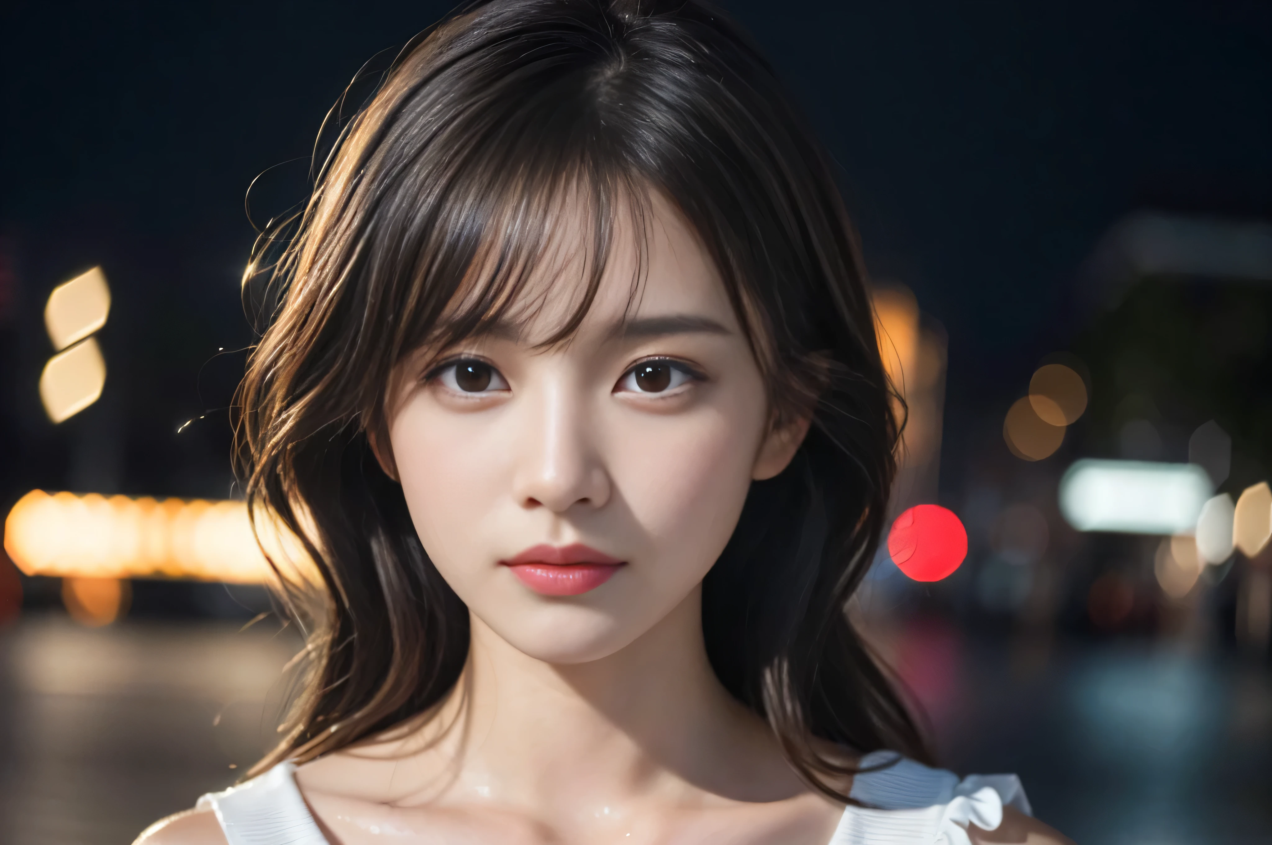 random pose, mix4, (8k, raw photo, best quality, masterpiece: 1.2), (realistic, realistic: 1.37), a girl, cute, cityscape, night, rain, wet, professional lighting, photon mapping, radiosity, physically based rendering, gradient brunet, gray hair, short curls, handsome, girl, white jersey, high quality photo, high resolution, 1080p, (clear face), (detailed face description), (detailed hand description), (masterpiece), (exquisite CG), Extreme light and shadow, messy hair, masterpiece, rich details, (fine facial features), (the highest quality photo), (masterpiece), (detailed eyes), looking in front of the eyes, fine collarbones, medium breasts