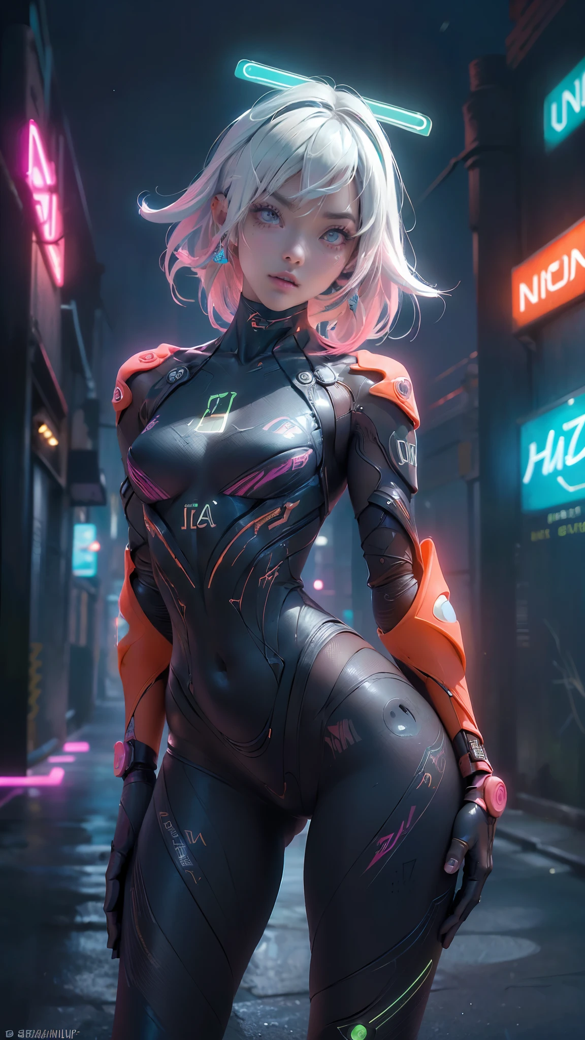 (La mejor calidad,A high resolution,Ultra - detallado,actual)、Mirai, ciberpunk、big glutes、arrodillarse、Electronic visor attached to the face of a 12-year-old girl with emphasis on the buttocks、(minifalda mostrando bragas Blanco:1.4) ,Mirai Red latex body,Moda cyberpunk、pose sexy、(Usar polainas amarillas en la parte inferior del cuerpo、Agrandamiento de los senos、(background Neon lights in the dark city at night:1.4),Motor irreal:1.4,HD,La Mejor calidad:1.4, fotorrealista:1.4, textura de la piel:1.4, Obra maestra:1.8,Obra maestra, Mejor calidad,(hermosos ojos azules ),( neon pink cyborg),(perfect anatomy :1.4 ),ciborg Mirai bodysuit white,(Mirai:1.4),