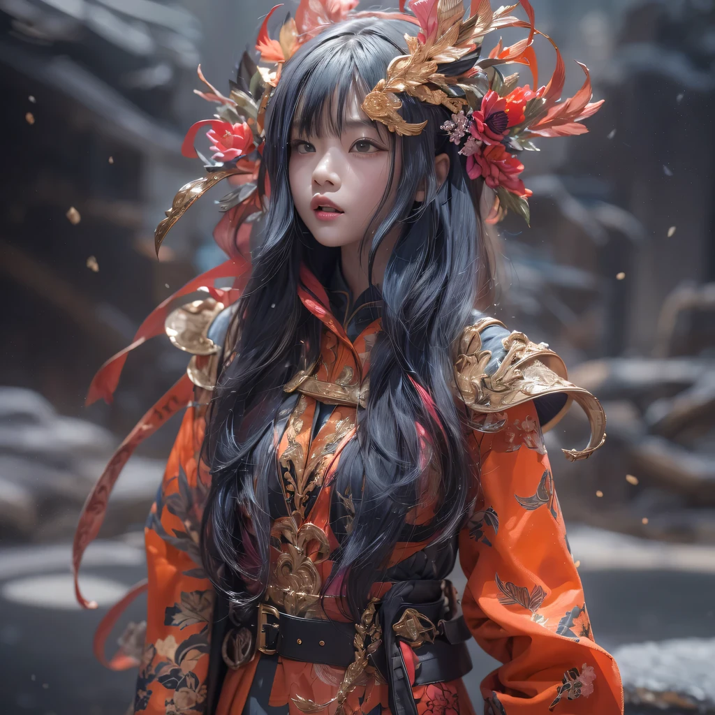 Chapter 3679 The Year of Cyberpunk（masterpiece，HD，超HD，32k lotus root starch）Bright purple flowing hair，autumn pond， lotus root starch color， Asian （Michiko）， （silk scarf）， fighting stance， looking at the colorful balloons， Orange gradient long hair， ((Thick frame reflective jade windproof goggles))Floating bright purple， Fire cloud gold headdress， Chinese long-sleeved gold silk garment， （Abstract ink splash：1.2），mars background，lotus（realistically：1.4），bright purple hair，Smoke on the road，The background is very ivory、pure， high resolution， Detailed wind protection goggles， RAW photos lotus root starch， Sharp Re， Nikon D850 film photo by Jefferies Lee 4 Kodak Portra 400 camera F1.6 guns, rich and colorful, Super real、Vivid texture, dramatic lighting, Unreal Engine Art Station Trend, Silicon Nest 800