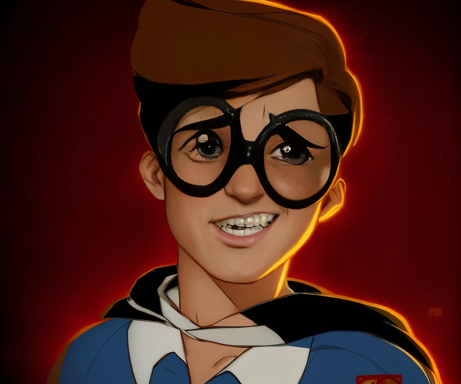 batman the animated adventures, cartoon artstyle, cartoon digital painting, cartoon art style, art in the style of joshy sly, avatar image, damian kryzwonos, nerdy man character portrait, hero 2 d fanart artsation, in cartoon style, by Juan O'Gorman, comic book arzach style, inspired by John Luke, official fanart, fanart, short brown hair, androgynous face, small nose, freckles, pale skin, wearing glasses, wearing robin costume?