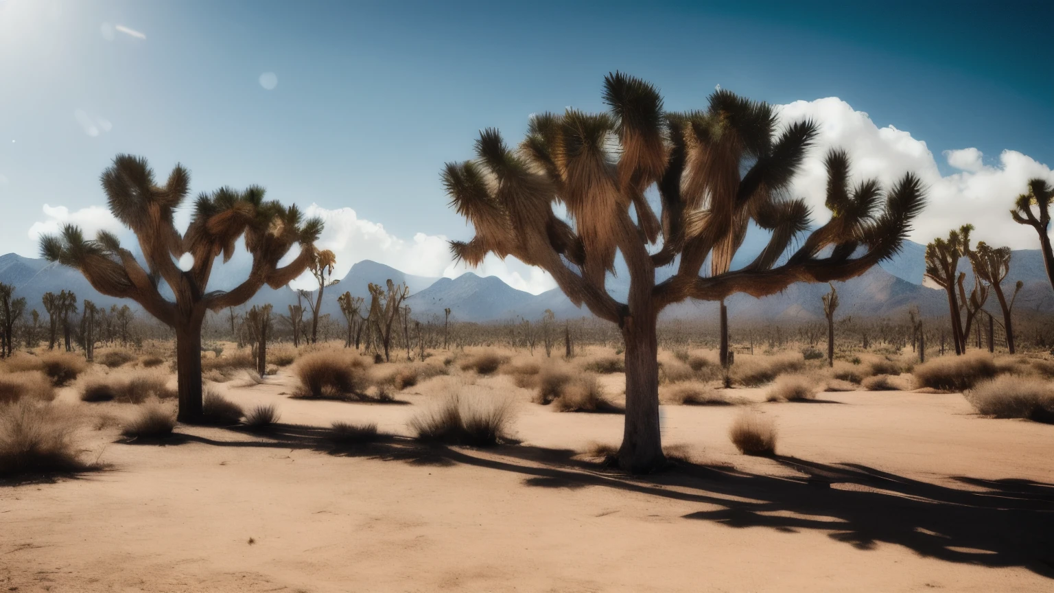 hyper ultra realistic photographs full body of The remains of a once-majestic Joshua tree, bleached white by the sun, stand like a silent sentinel against the endless blue sky. Its skeletal branches reach towards the heavens, a stark reminder of the cycle of life and death. ratio 16:9, 4k, 8k resolution, High quality photo, high detailed, imagesharp focus, Cinematic lighting,hyperdetailed & Unreal engine, detail, realism, photography,cinematography, camera NIKON, lens NIKKOR flagship, masterpiece. hyper-maximalism, ultradetailed photorealistic, light skin imperfections, final render, vray, photo, fashion