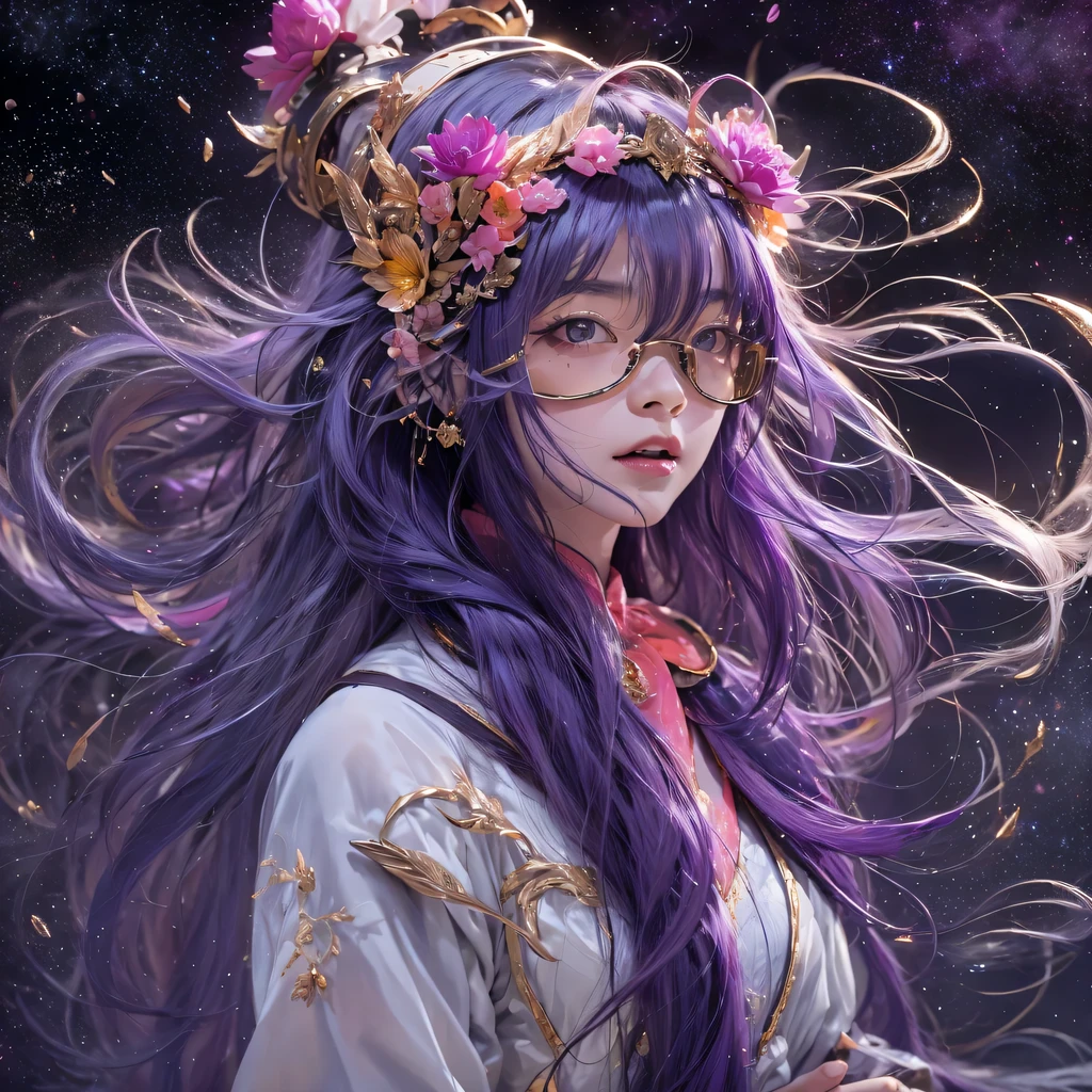 Chapter 3679 The Year of Cyberpunk(masterpiece,HD,超HD,32k lotus root starch)Bright purple flowing hair,autumn pond, lotus root starch color, Asian (Michiko), (silk scarf), fighting stance, looking at the colorful balloons, Orange gradient long hair, ((Thick frame reflective jade windproof goggles))Floating bright purple, Fire cloud gold headdress, Chinese long-sleeved gold silk garment, (Abstract ink splash:1.2),mars background,lotus(realistically:1.4),bright purple hair,Smoke on the road,The background is very ivory、pure, high resolution, Detailed wind protection goggles, RAW photos lotus root starch, Sharp Re, Nikon D850 film photo by Jefferies Lee 4 Kodak Portra 400 camera F1.6 guns, rich and colorful, Super real、Vivid texture, dramatic lighting, Unreal Engine Art Station Trend, Silicon Nest 800