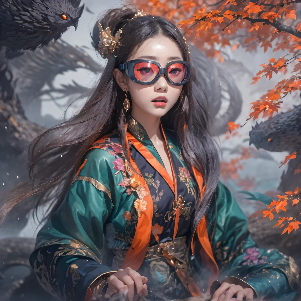 Chapter 3679 The Year of Cyberpunk（masterpiece，HD，超HD，32k lotus root starch）Bright purple flowing hair，autumn pond， lotus root starch color， Asian （Michiko）， （silk scarf）， fighting stance， looking at the colorful balloons， Orange gradient long hair， ((Thick frame reflective jade windproof goggles))Floating bright purple， Fire cloud gold headdress， Chinese long-sleeved gold silk garment， （Abstract ink splash：1.2），mars background，lotus（realistically：1.4），bright purple hair，Smoke on the road，The background is very ivory、pure， high resolution， Detailed wind protection goggles， RAW photos lotus root starch， Sharp Re， Nikon D850 film photo by Jefferies Lee 4 Kodak Portra 400 camera F1.6 guns, rich and colorful, Super real、Vivid texture, dramatic lighting, Unreal Engine Art Station Trend, Silicon Nest 800