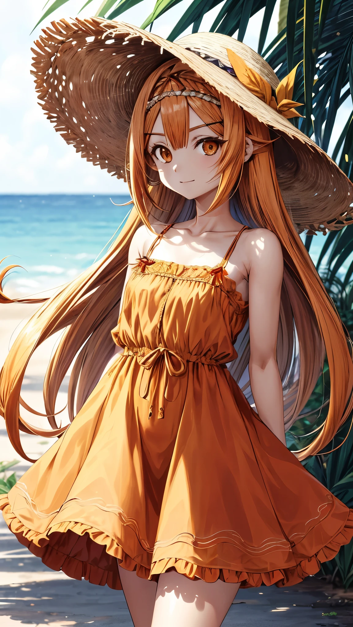garota anime com cabelo laranja e vestido marrom, ela tem longos cabelos castanhos alaranjados, ela tem cabelo longo laranjado, sombreado!!!, em estilo borboleta - estilo de arte sombreado