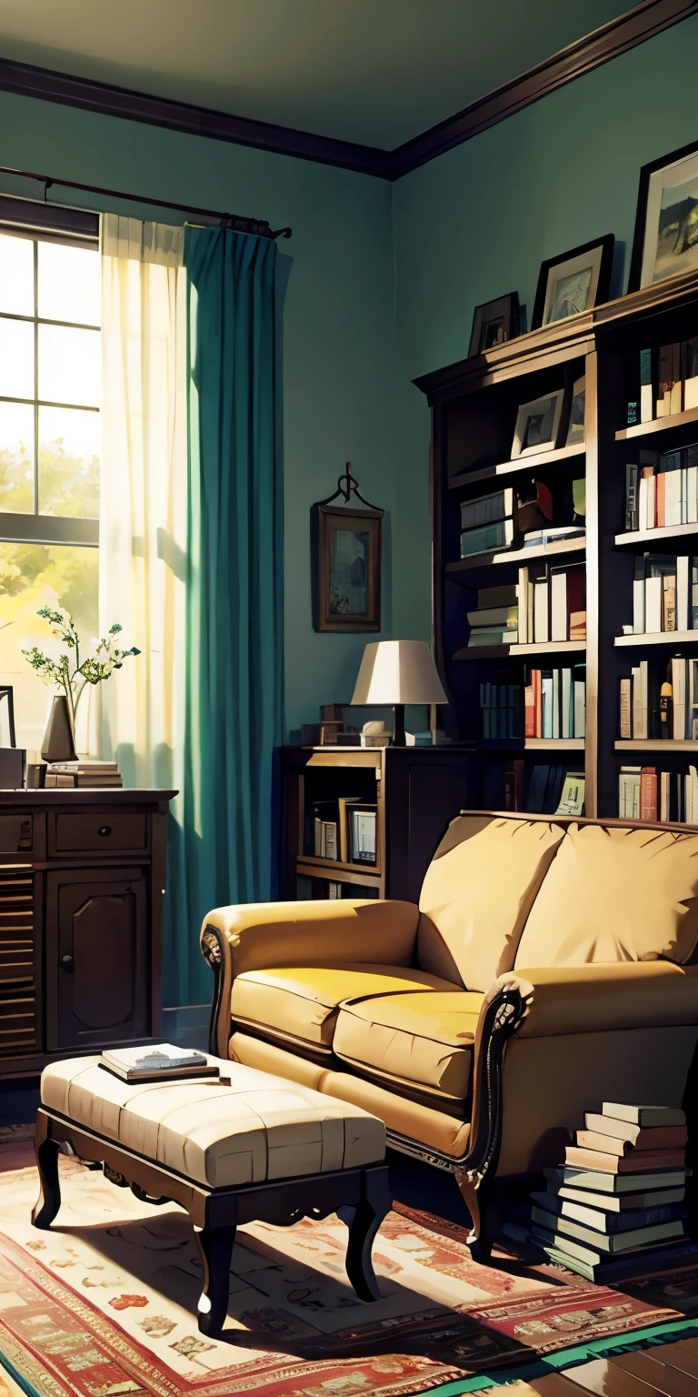 A room with furniture and accessories、some books are placed