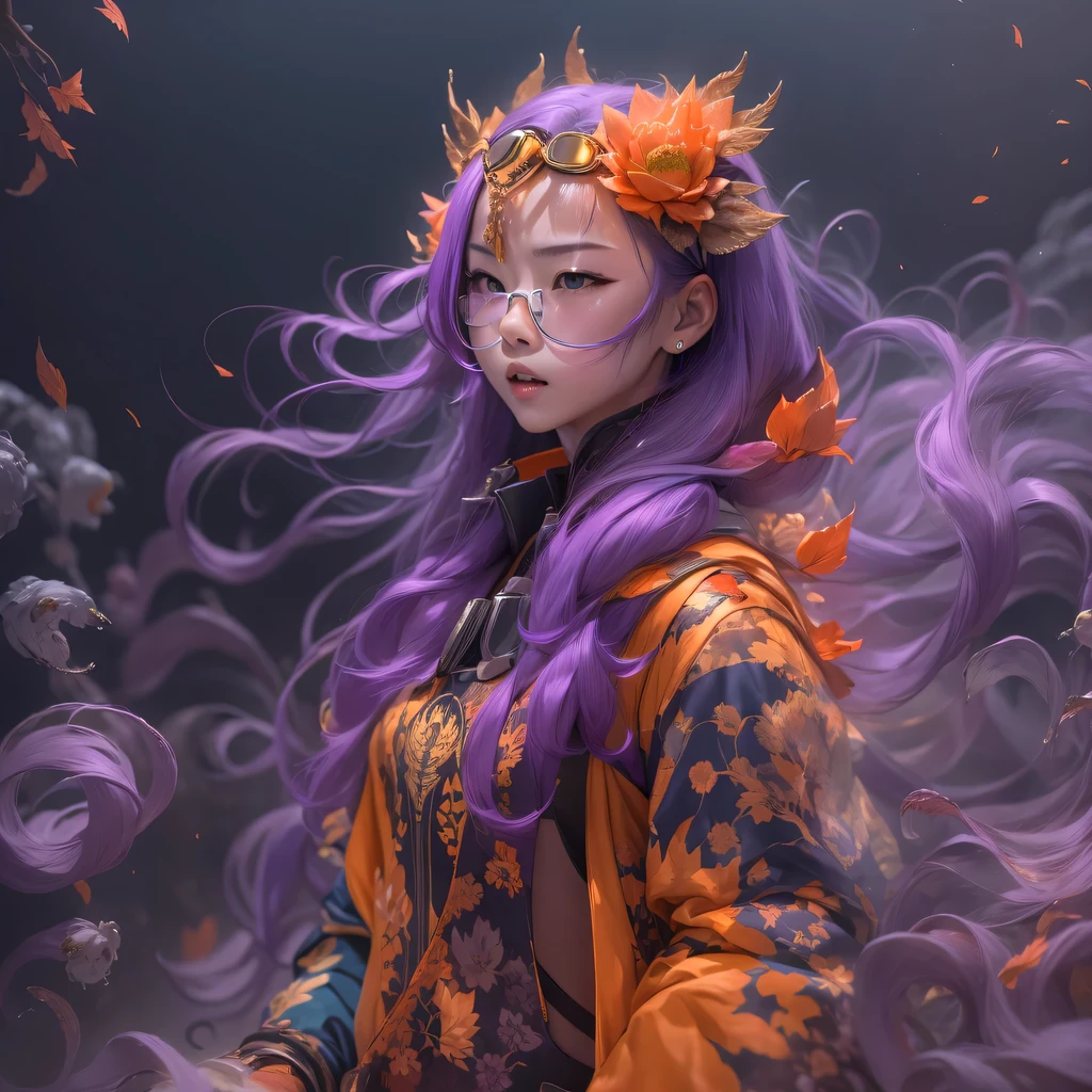 Chapter 3679 The Year of Cyberpunk(masterpiece,HD,超HD,32k lotus root starch)Bright purple flowing hair,autumn pond, lotus root starch color, Asian (Michiko), (silk scarf), fighting stance, looking at the colorful balloons, Orange gradient long hair, ((Thick frame reflective jade windproof goggles))Floating bright purple, Fire cloud gold headdress, Chinese long-sleeved gold silk garment, (Abstract ink splash:1.2),mars background,lotus(realistically:1.4),bright purple hair,Smoke on the road,The background is very ivory、pure, high resolution, Detailed wind protection goggles, RAW photos lotus root starch, Sharp Re, Nikon D850 film photo by Jefferies Lee 4 Kodak Portra 400 camera F1.6 guns, rich and colorful, Super real、Vivid texture, dramatic lighting, Unreal Engine Art Station Trend, Silicon Nest 800