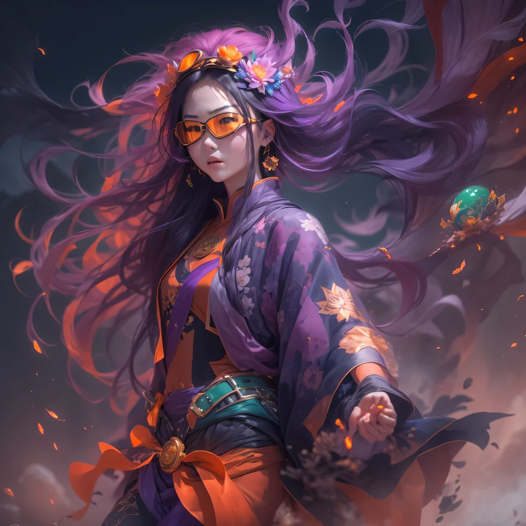 Chapter 3679 The Year of Cyberpunk(masterpiece,HD,超HD,32k lotus root starch)Bright purple flowing hair,autumn pond, lotus root starch color, Asian (Michiko), (silk scarf), fighting stance, looking at the colorful balloons, Orange gradient long hair, ((Thick frame reflective jade windproof goggles))Floating bright purple, Fire cloud gold headdress, Chinese long-sleeved gold silk garment, (Abstract ink splash:1.2),mars background,lotus(realistically:1.4),bright purple hair,Smoke on the road,The background is very ivory、pure, high resolution, Detailed wind protection goggles, RAW photos lotus root starch, Sharp Re, Nikon D850 film photo by Jefferies Lee 4 Kodak Portra 400 camera F1.6 guns, rich and colorful, Super real、Vivid texture, dramatic lighting, Unreal Engine Art Station Trend, Silicon Nest 800