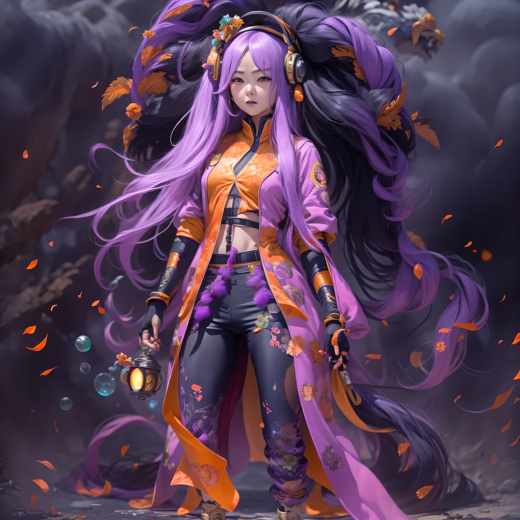 Chapter 3679 The Year of Cyberpunk(masterpiece,HD,超HD,32k lotus root starch)Bright purple flowing hair,autumn pond, lotus root starch color, Asian (Michiko), (silk scarf), fighting stance, looking at the colorful balloons, Orange gradient long hair, ((Thick frame reflective jade windproof goggles))Floating bright purple, Fire cloud gold headdress, Chinese long-sleeved gold silk garment, (Abstract ink splash:1.2),mars background,lotus(realistically:1.4),bright purple hair,Smoke on the road,The background is very ivory、pure, high resolution, Detailed wind protection goggles, RAW photos lotus root starch, Sharp Re, Nikon D850 film photo by Jefferies Lee 4 Kodak Portra 400 camera F1.6 guns, rich and colorful, Super real、Vivid texture, dramatic lighting, Unreal Engine Art Station Trend, Silicon Nest 800