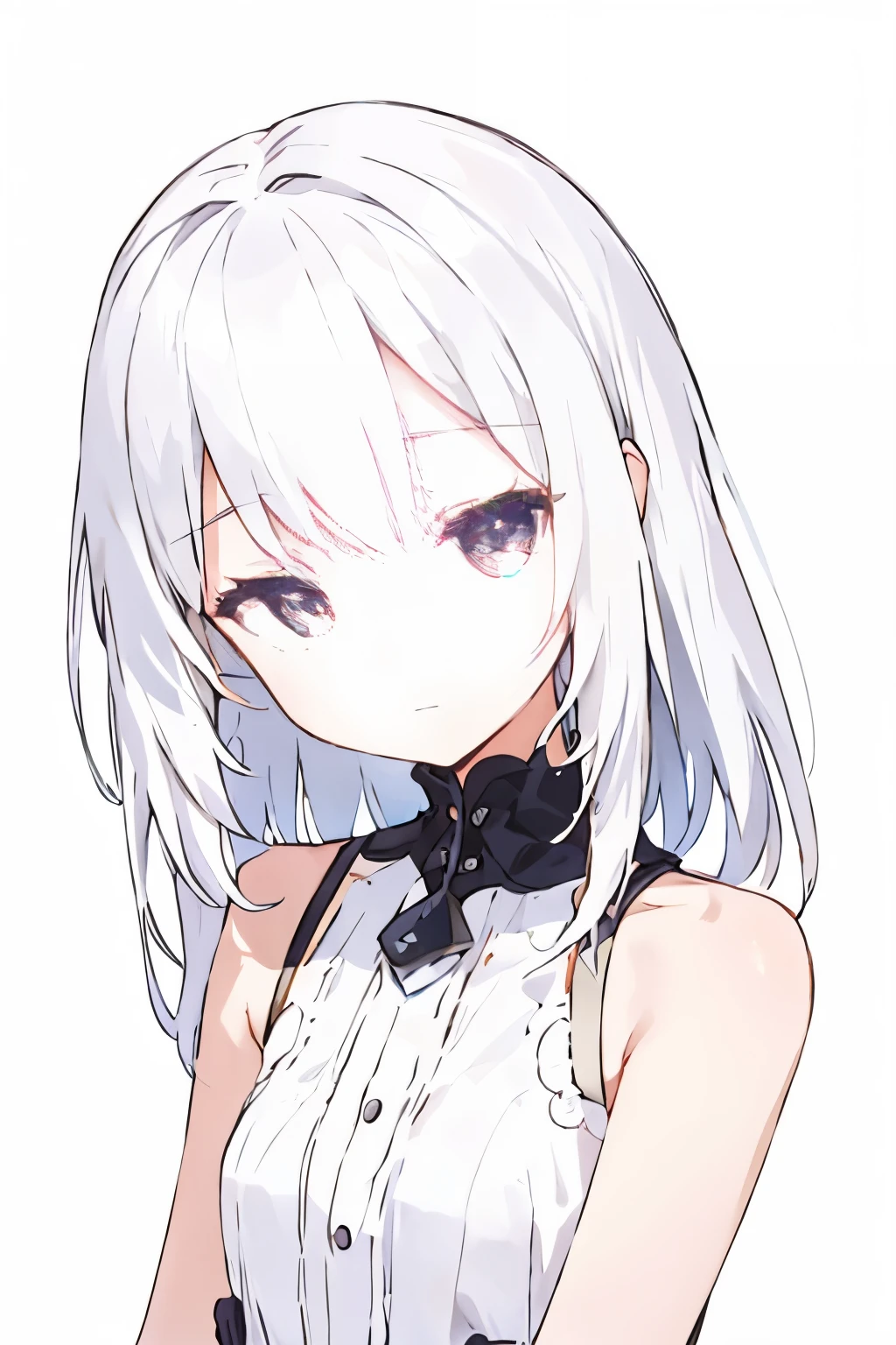 very detailed, white background, woman１name, alone, Dark eyes,Describe the whole body,white hair
