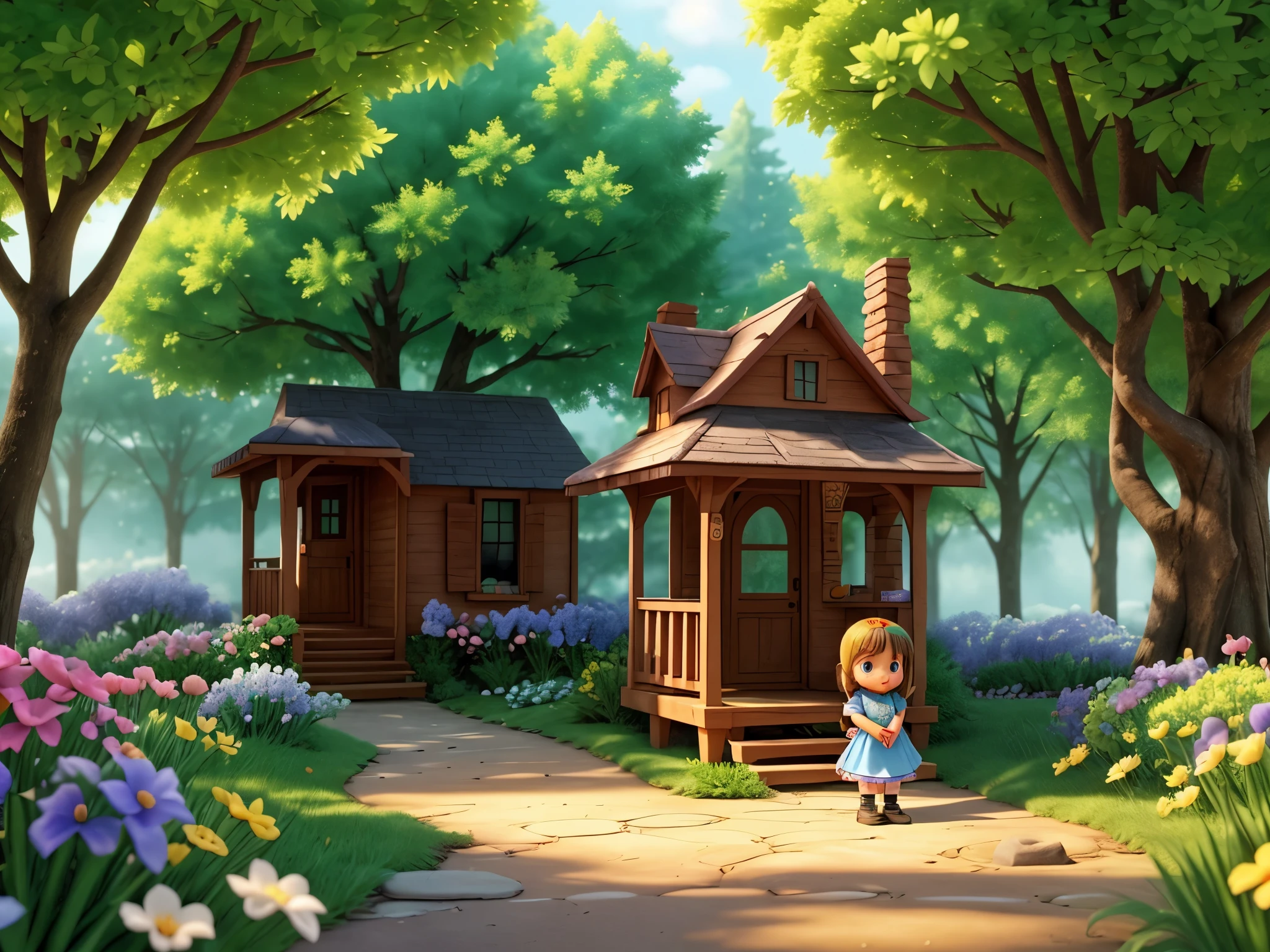 a picture that little girls would like, a little magical component, beautiful background, nature, mystic, cute, action