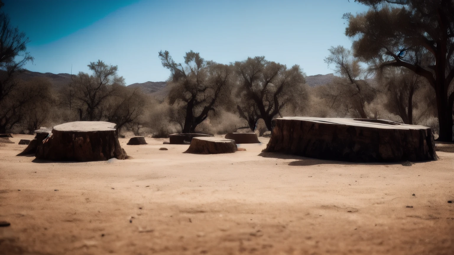 hyper ultra realistic photographs full body of Petrified remnants of ancient trees stand sentinel in a vast, silent desert. Their once vibrant leaves, now turned to stone, whisper stories of a time when water flowed freely. What secrets do these petrified sentinels hold? ratio 16:9, 4k, 8k resolution, High quality photo, high detailed, imagesharp focus, Cinematic lighting,hyperdetailed & Unreal engine, detail, realism, photography,cinematography, camera NIKON, lens NIKKOR flagship, masterpiece. hyper-maximalism, ultradetailed photorealistic, light skin imperfections, final render, vray, photo, fashion