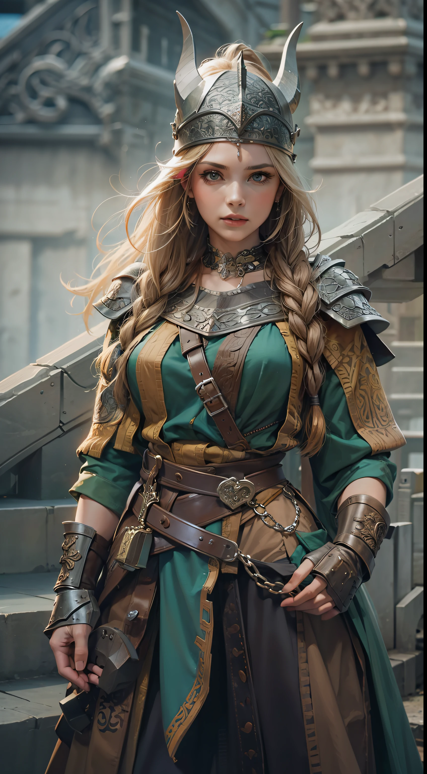 Beautiful woman in insanely intricate Viking raider Outfit