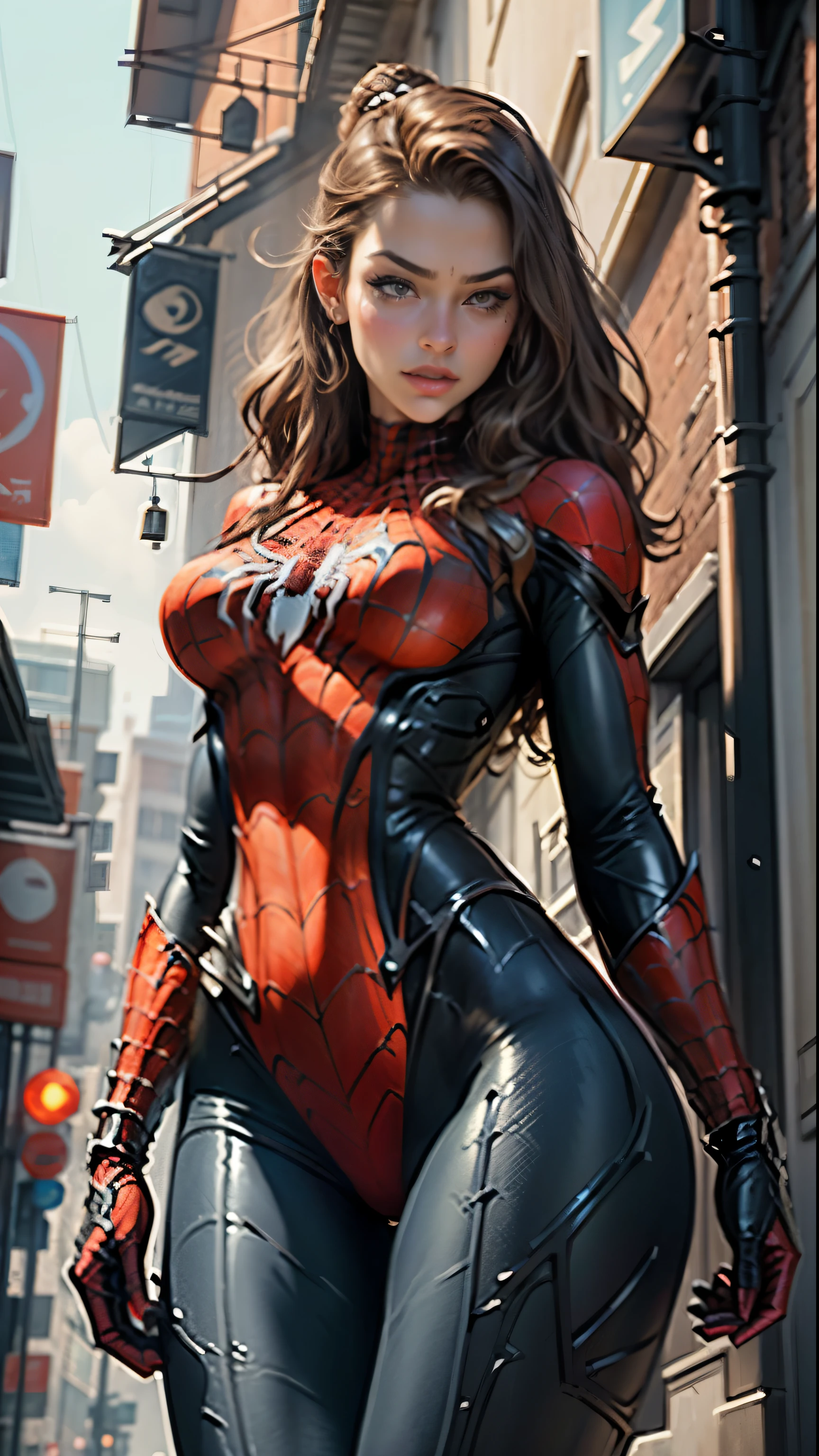 Beautiful woman detailed definition body using Spider-Man role-playing, big breasts