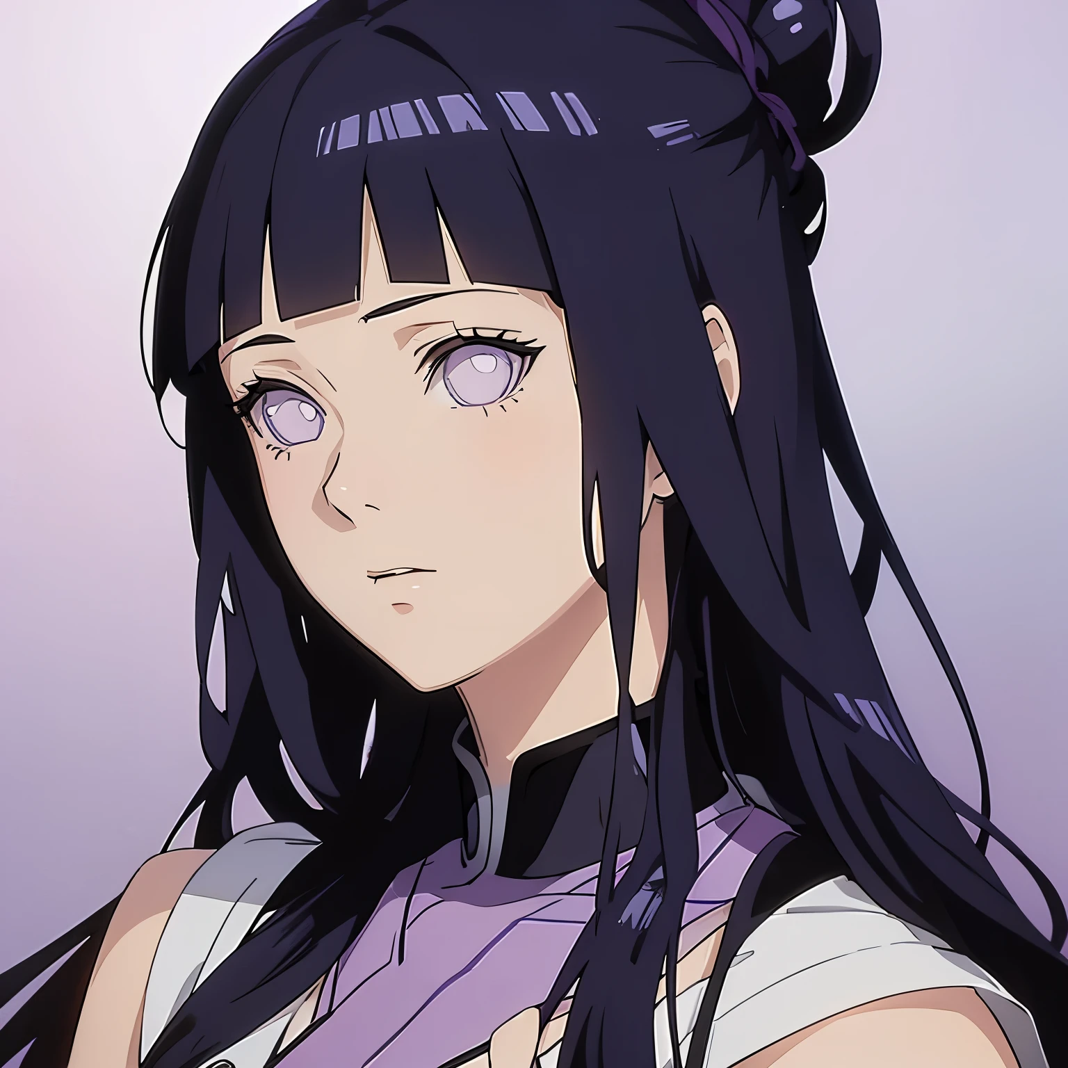 anime character, Hinata Hyuga, idol uniform, photo shoot, portrait, holding a mic, purple background, realistic light and shadow, natural, very perfect, very detailed 