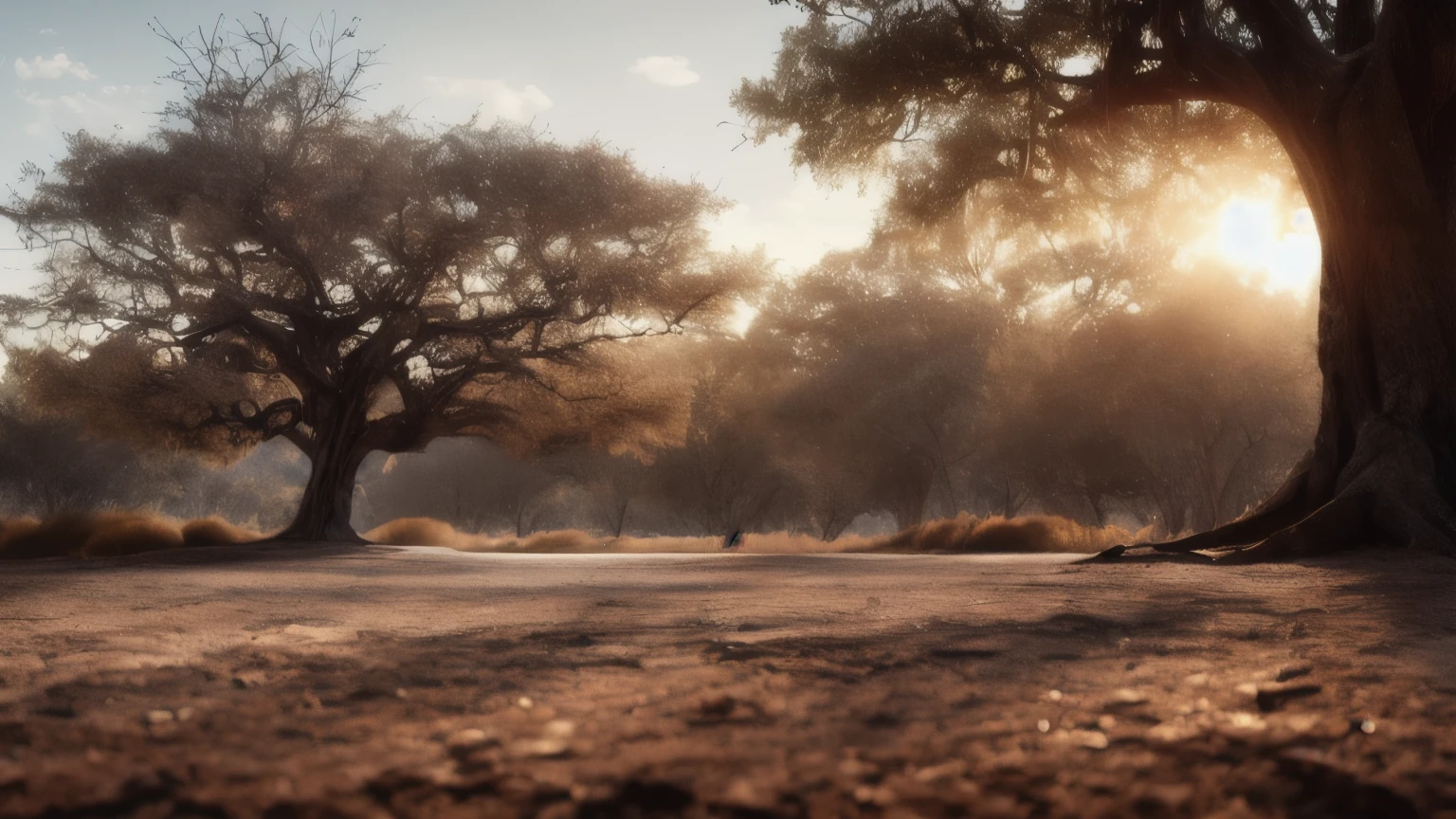 hyper ultra realistic photographs full body of A single, skeletal tree stands rooted in a parched landscape, its gnarled branches clawing at a sky devoid of rain. The cracked earth stretches out, mirroring the broken veins on the tree's leaves, a silent witness to the harshness of time and nature. ratio 16:9, 4k, 8k resolution, High quality photo, high detailed, imagesharp focus, Cinematic lighting,hyperdetailed & Unreal engine, detail, realism, photography,cinematography, camera NIKON, lens NIKKOR flagship, masterpiece. hyper-maximalism, ultradetailed photorealistic, light skin imperfections, final render, vray, photo, fashion