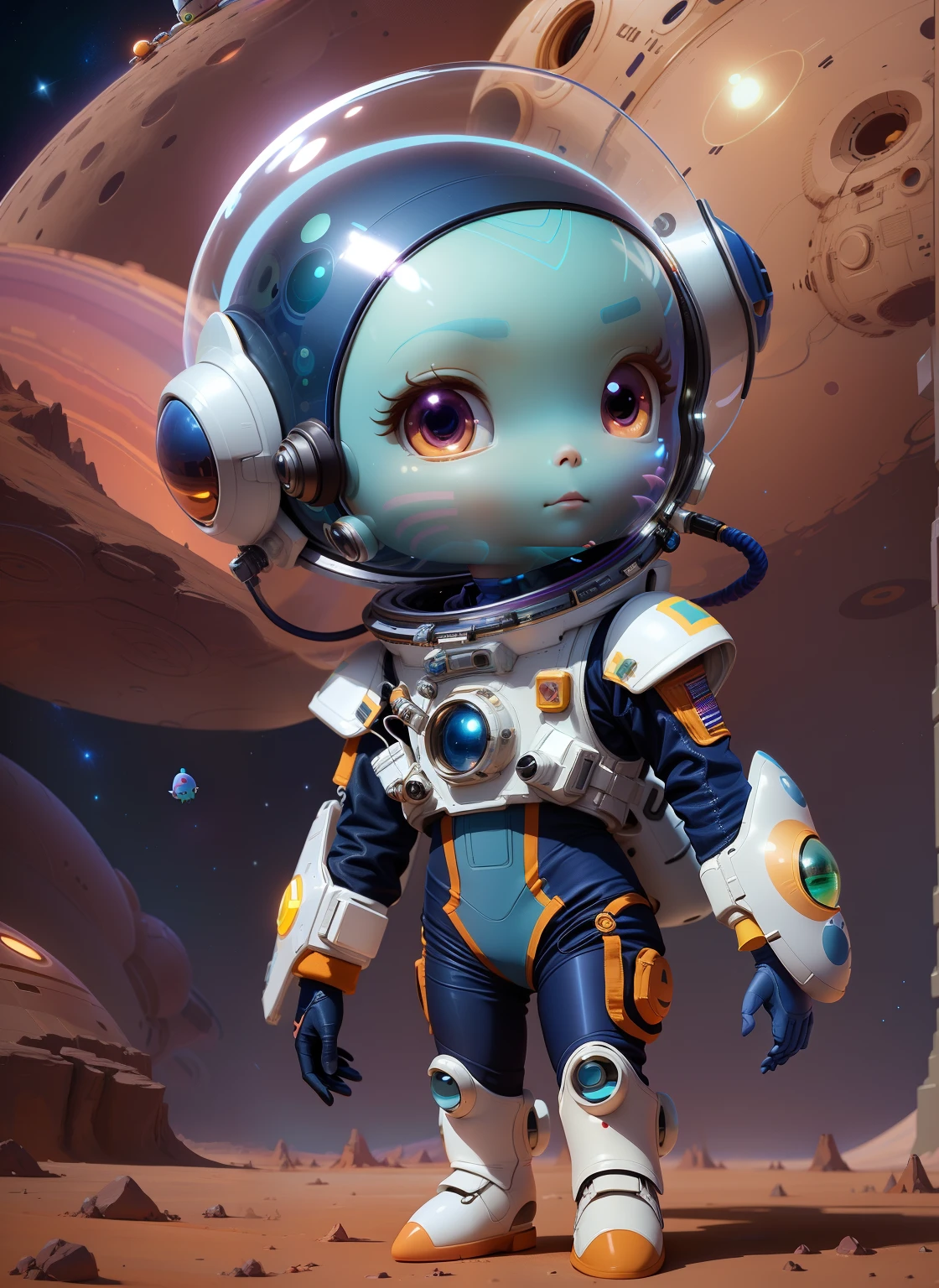 cartoon illustration of a small alien girl in a space suit, portrait anime space cadet girl, beeple and jeremiah ketner, adorable digital painting, portrait armored astronaut girl, wlop. scifi, sci-fi digital art illustration, childrens art in artstation, cute detailed digital art, venus squid astronaut, trending in cgsociety, 3 d character concept artwork