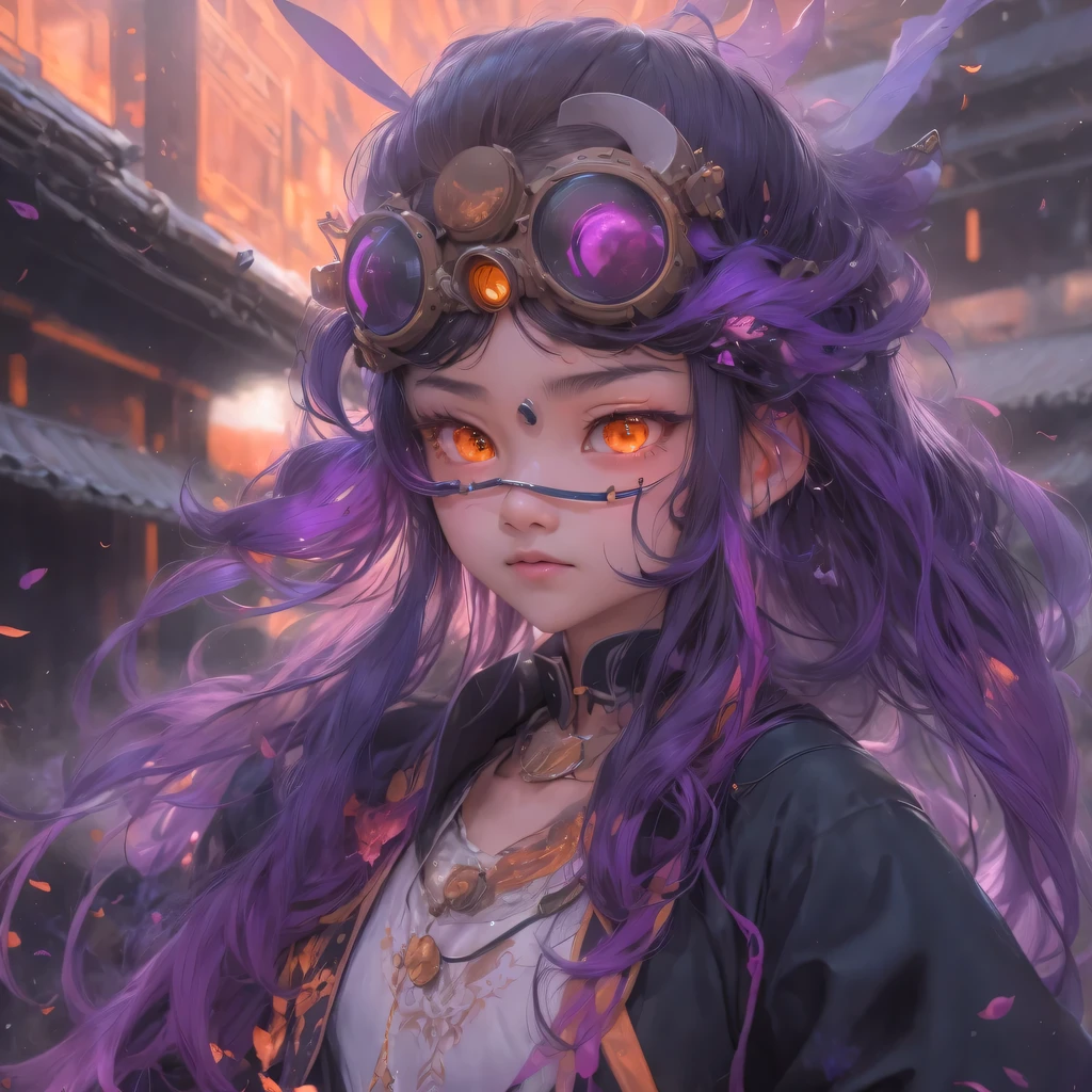 2679 Cyberpunk Year(masterpiece,HD,超HD,32k lotus root starch)Bright purple flowing hair,autumn pond, lotus root starch color, Asian (Michiko), (silk scarf), fighting stance, looking at the colorful balloons, Orange gradient long hair, ((Thick frame reflective jade windproof goggles))Floating bright purple, Fire cloud gold headdress, Chinese long-sleeved gold silk garment, (Abstract ink splash:1.2),mars background,lotus(realistically:1.4),bright purple hair,Smoke on the road,The background is very ivory、pure, high resolution, Detailed wind protection goggles, RAW photos lotus root starch, Sharp Re, Nikon D850 film photo by Jefferies Lee 4 Kodak Portra 400 camera F1.6 guns, rich and colorful, Super real、Vivid texture, dramatic lighting, Unreal Engine Art Station Trend, Silicon Nest 800