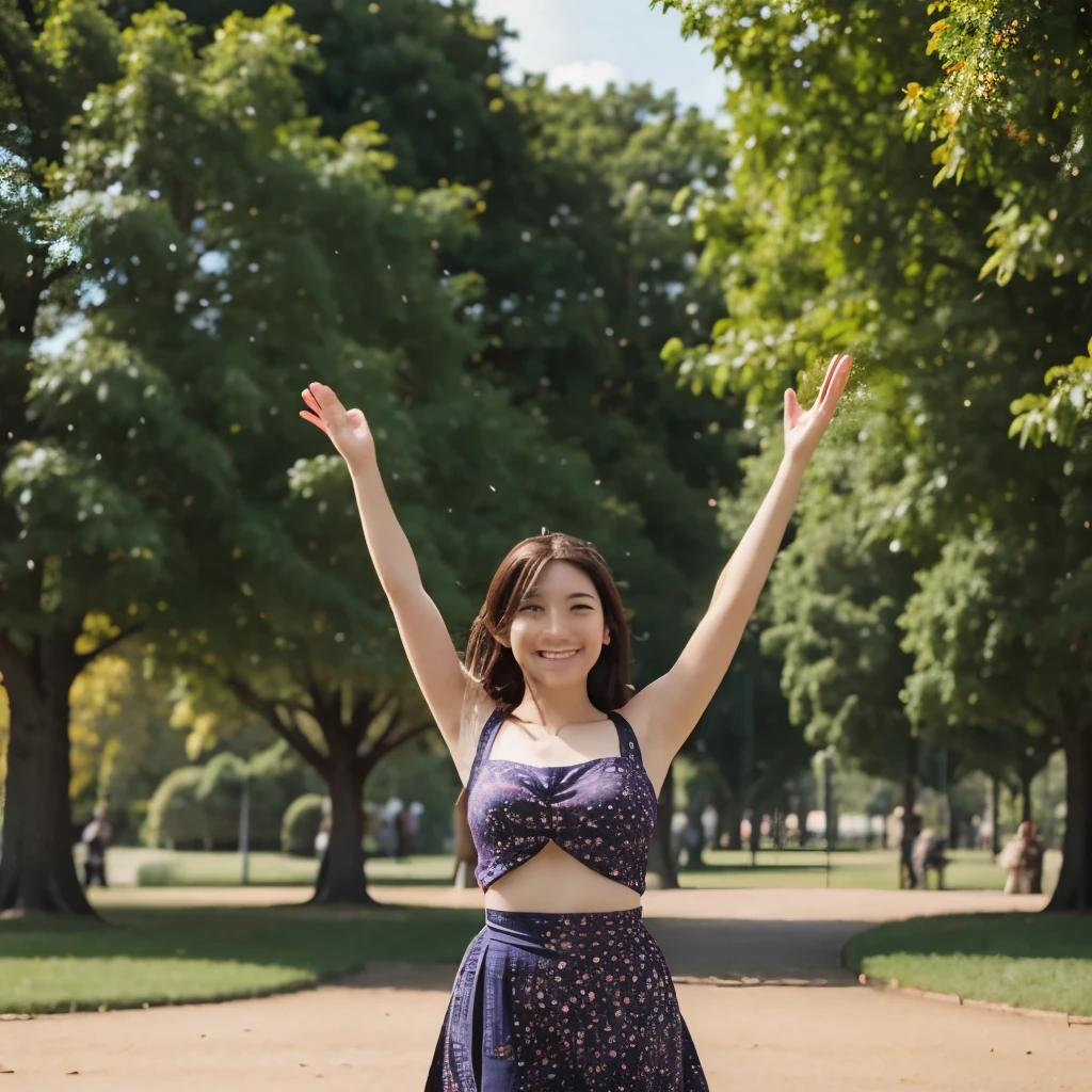People waving their hands happily in a big park, without armed wars, in peace and happiness, regardless of race.8k high quality reality picture