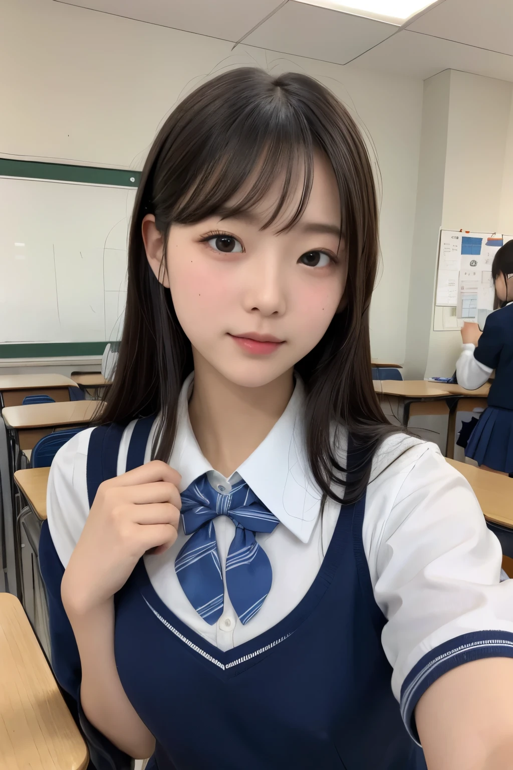 ((highest quality)), ((masterpiece)), (be familiar with), perfect face、small breasts、school uniform