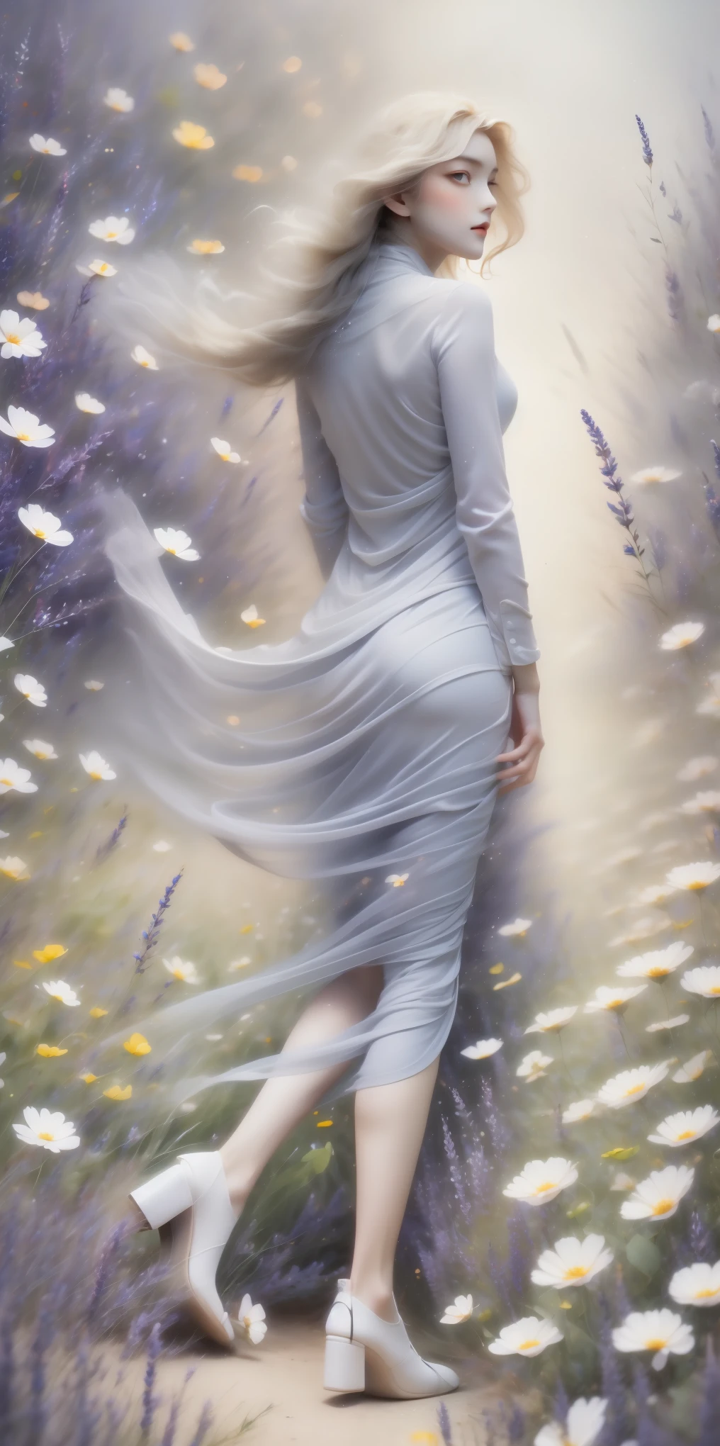Beautiful woman in a dream space, Tight ultra-thin dress gold, 18K, {{masterpiece}}, best quality, high quality:1.4), {{[[Look head-on}}, Eye_touch,Various photo taking actions)]], The face is beautiful, and very pretty Eyes, Lovely图像, (((Full body image))),（（beautiful legs））, perfect body proportions，（slim sexy body）, （177 meters）, alone, long legs, charming, ，Lovely, pale skin, {{German girls 18 to 22 years old}}, look beautiful German girl and blue Eyes or green Eyes with platinum blonde hair color), Nordic German girl,Modern tailoring garments，see through clothes，Exterior，𝓡𝓸𝓶𝓪𝓷𝓽𝓲𝓬，Vision