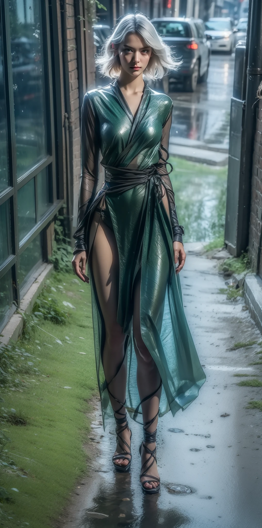 Beautiful woman in a dream space, Tight ultra-thin dress gold, 18K, {{masterpiece}}, best quality, high quality:1.4), {{[[Look head-on}}, Eye_touch,Various photo taking actions)]], The face is beautiful, and very pretty Eyes, Lovely图像, (((Full body image))),（（beautiful legs））, perfect body proportions，（slim sexy body）, （177 meters）, alone, long legs, charming, ，Lovely, pale skin, {{German girls 18 to 22 years old}}, look beautiful German girl and blue Eyes or green Eyes with platinum blonde hair color), Nordic German girl,Modern tailoring garments，see through clothes，Exterior，𝓡𝓸𝓶𝓪𝓷𝓽𝓲𝓬，Vision