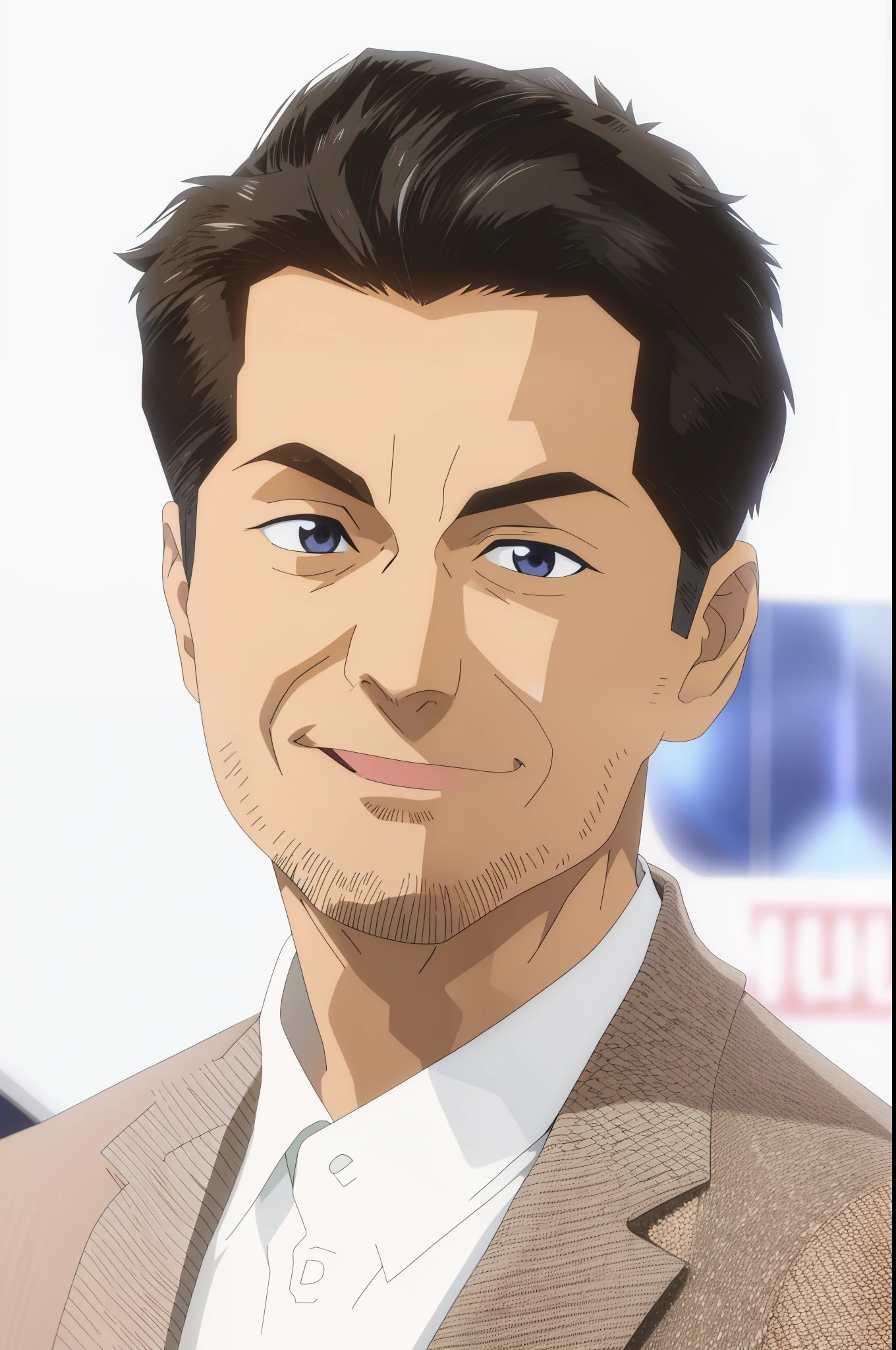 Masterpiece, best quality, a man, smirk, wearing a suit, look at viewer, invincible,anime style, anime screencap, 2010s_\(style\),