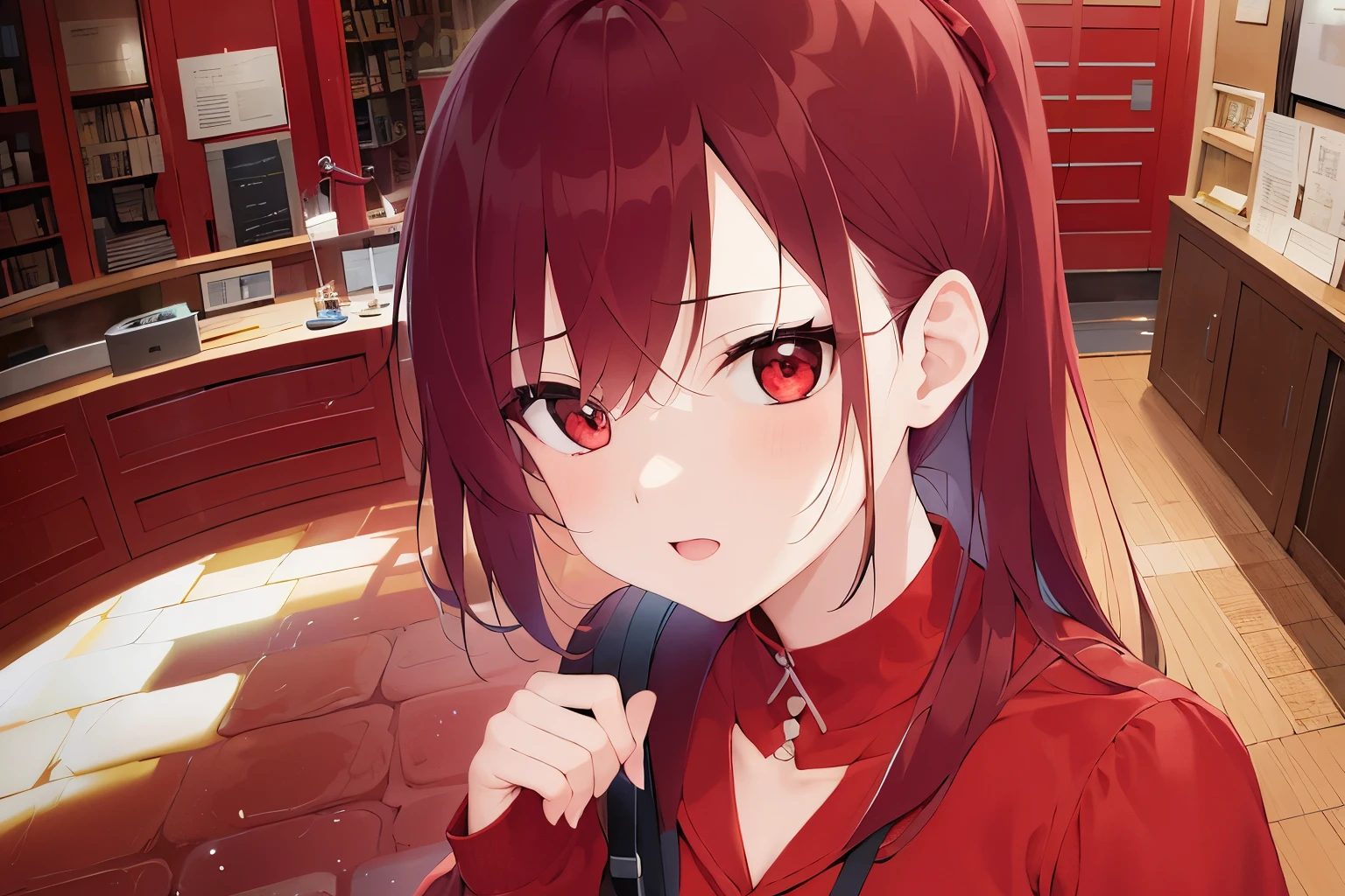 wearing red clothes、wearing a plain red long-sleeved shirt